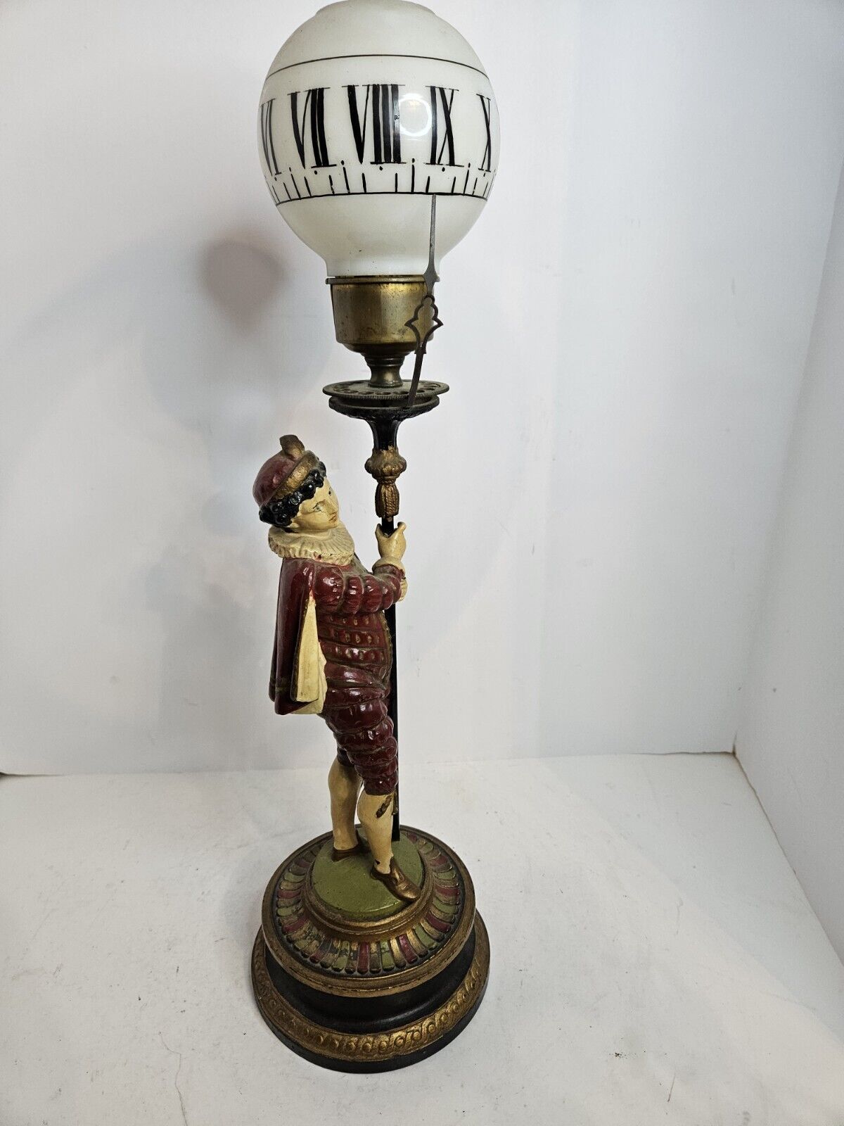 1800's French Candle Illuminated Figural Victorian Clock Statue