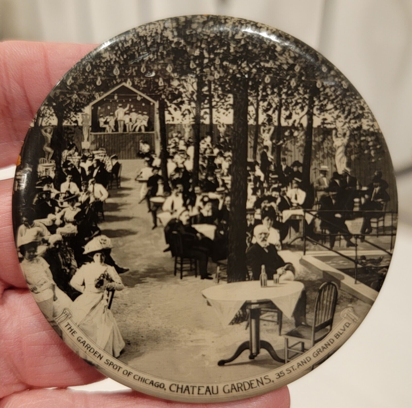 Chateau Gardens Chicago Antique Pocket Advertising Mirror