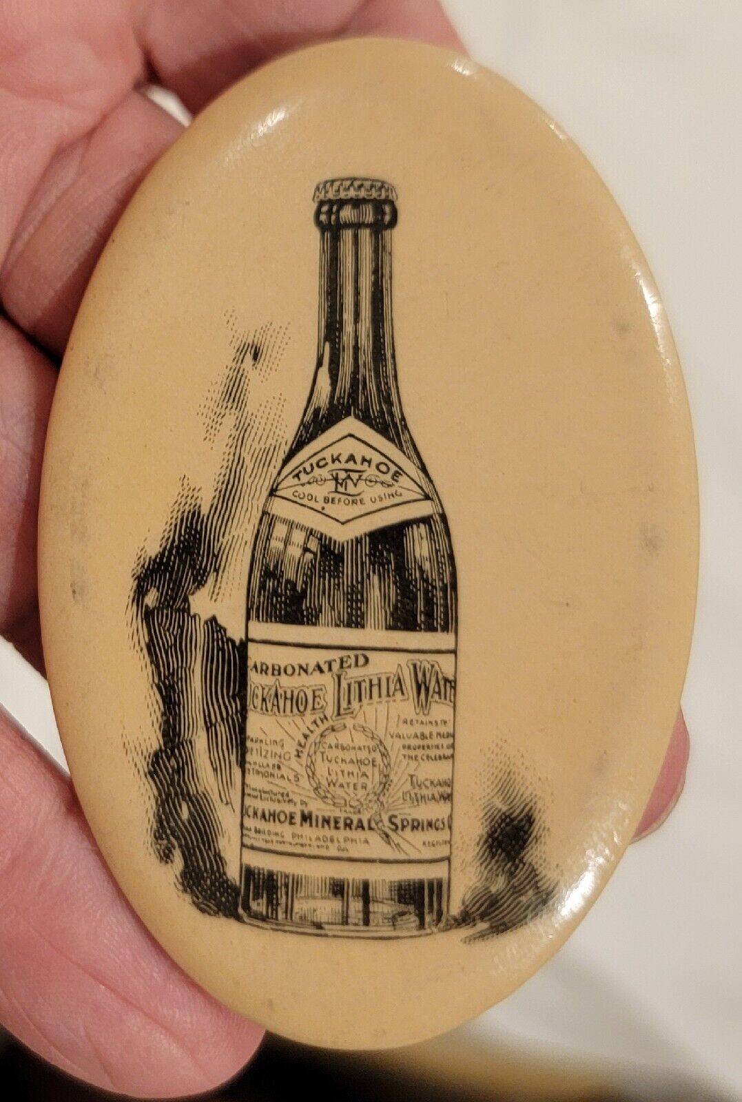 Antique TUCKAHOE LITHIA WATER Pocket Advertising Mirror