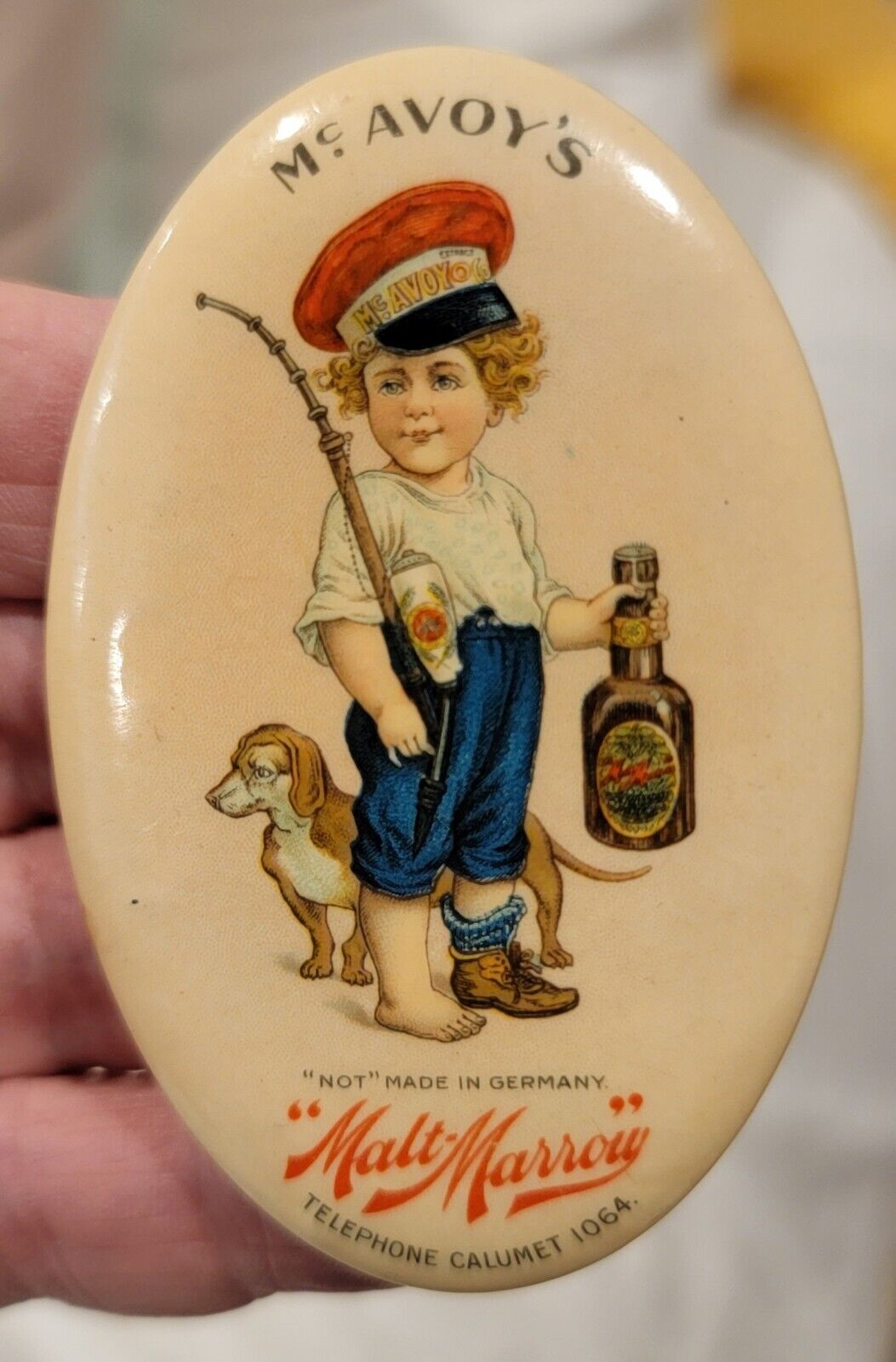 Vintage McAVOY'S MALT-MARROW Pocket Advertising Mirror