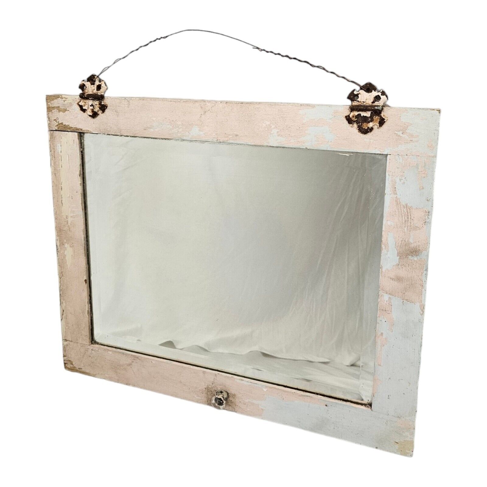 1900s French Farmhouse Beveled Wall Mirror Cabinet Door