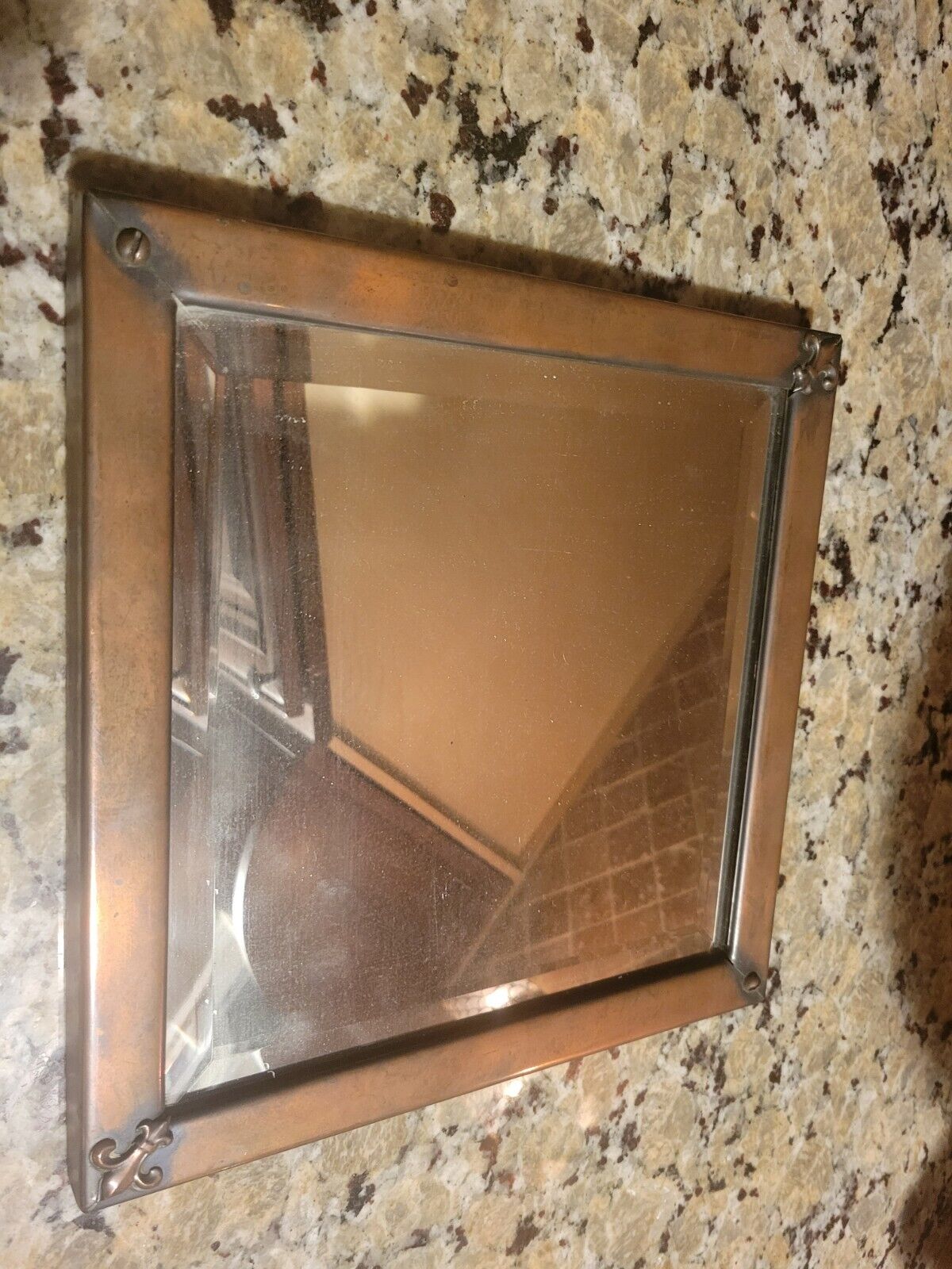Early 1900s Copper Mirror with Fleur-de-lis Square