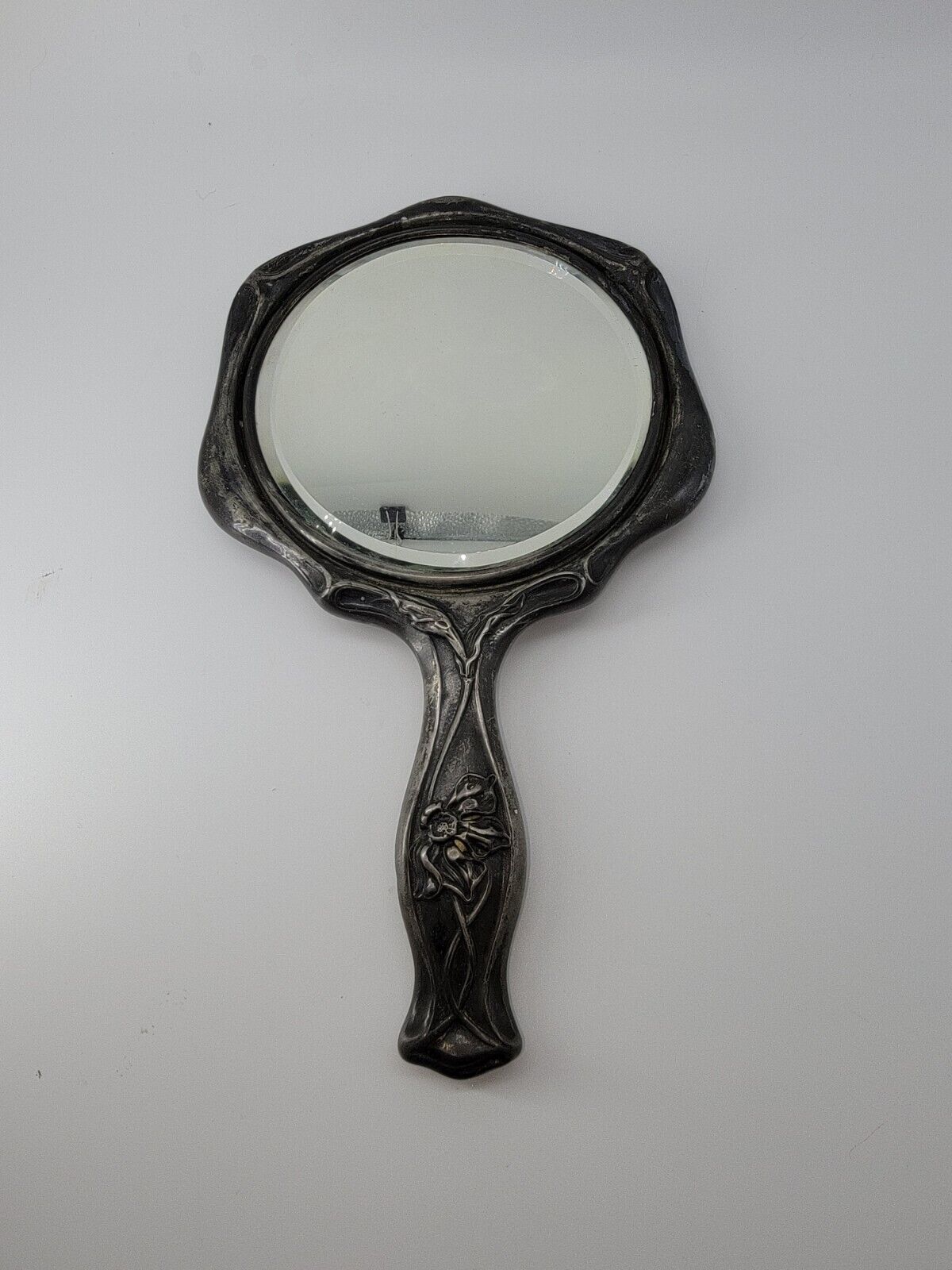 Early 1900's Van Bergh Floral Handheld Vanity Mirror