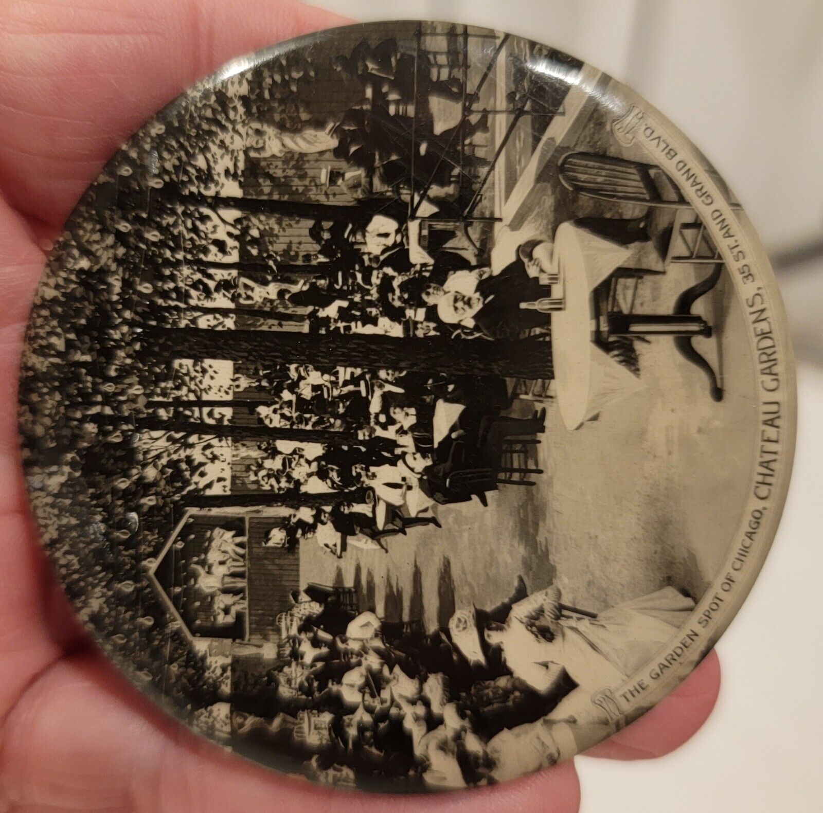 Chateau Gardens Chicago Antique Pocket Advertising Mirror