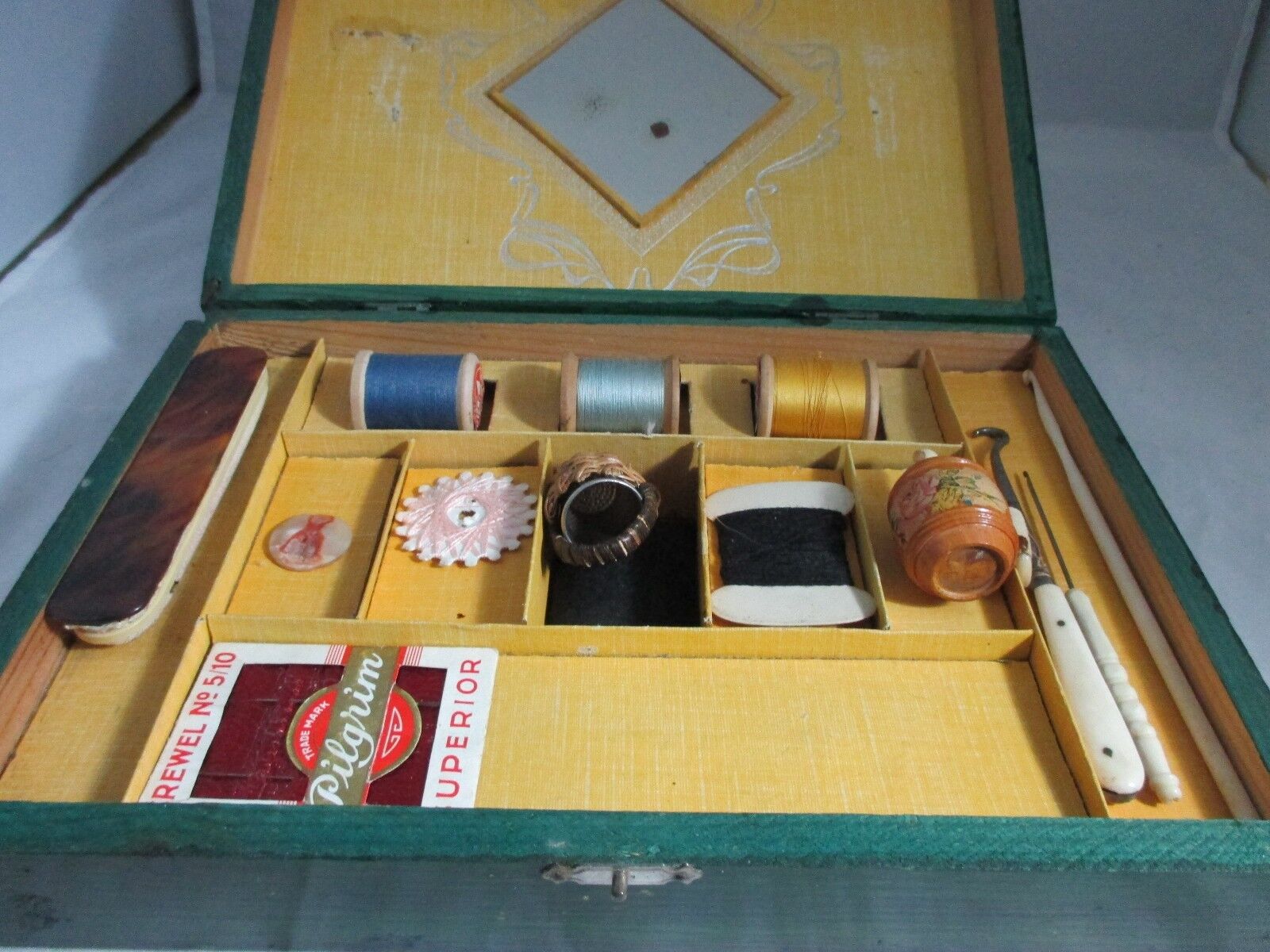 Antique 12pc Mirrored Sewing Etui Box c1800's
