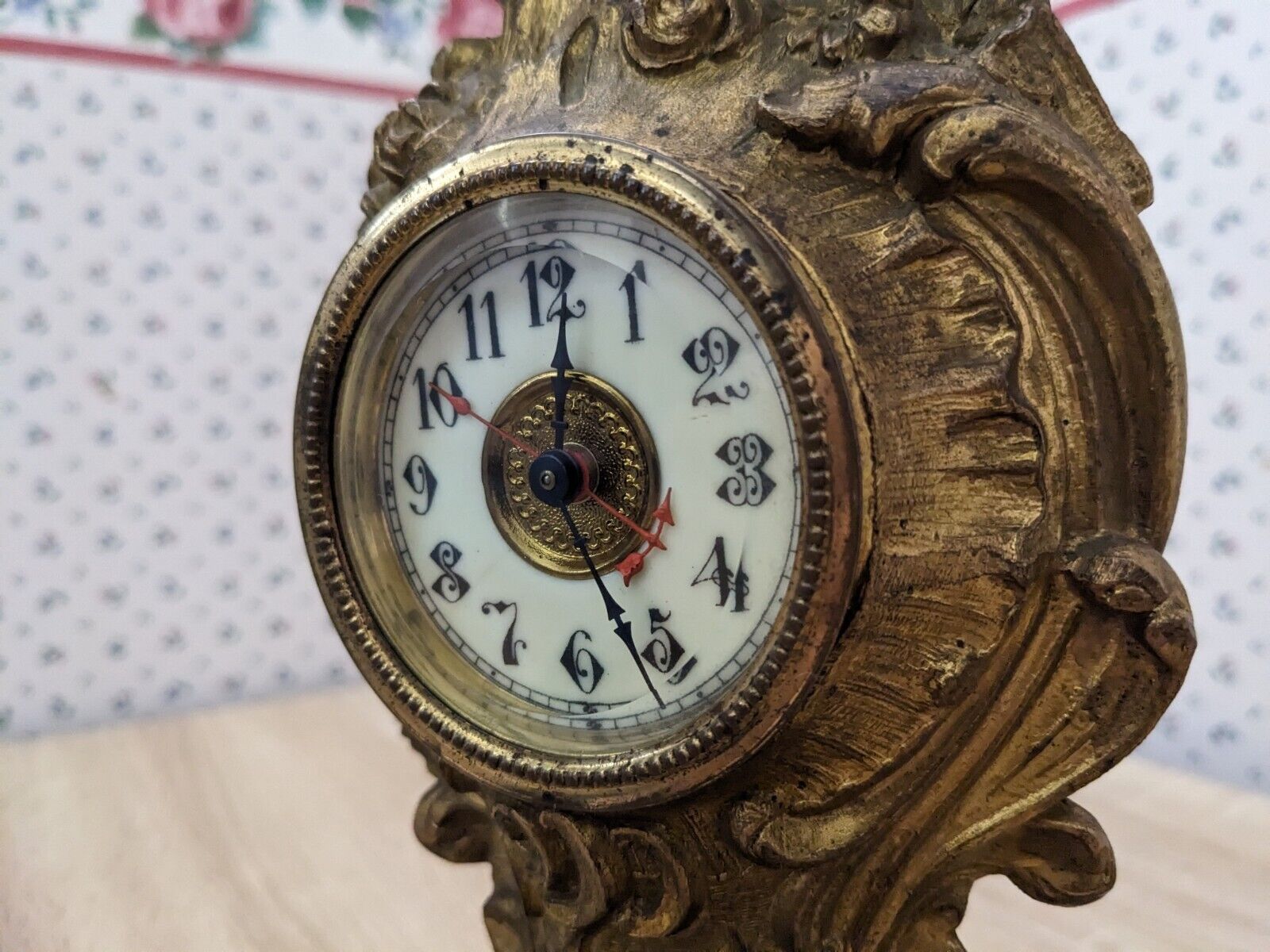 Victorian Rococo Gilt Mantle Clock Ornate 1800s Antique