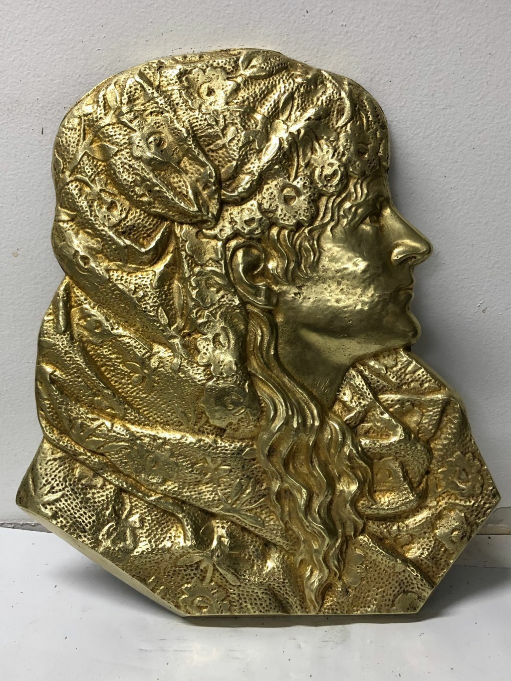Victorian Woman Brass Wall Hanging - Antique Decor