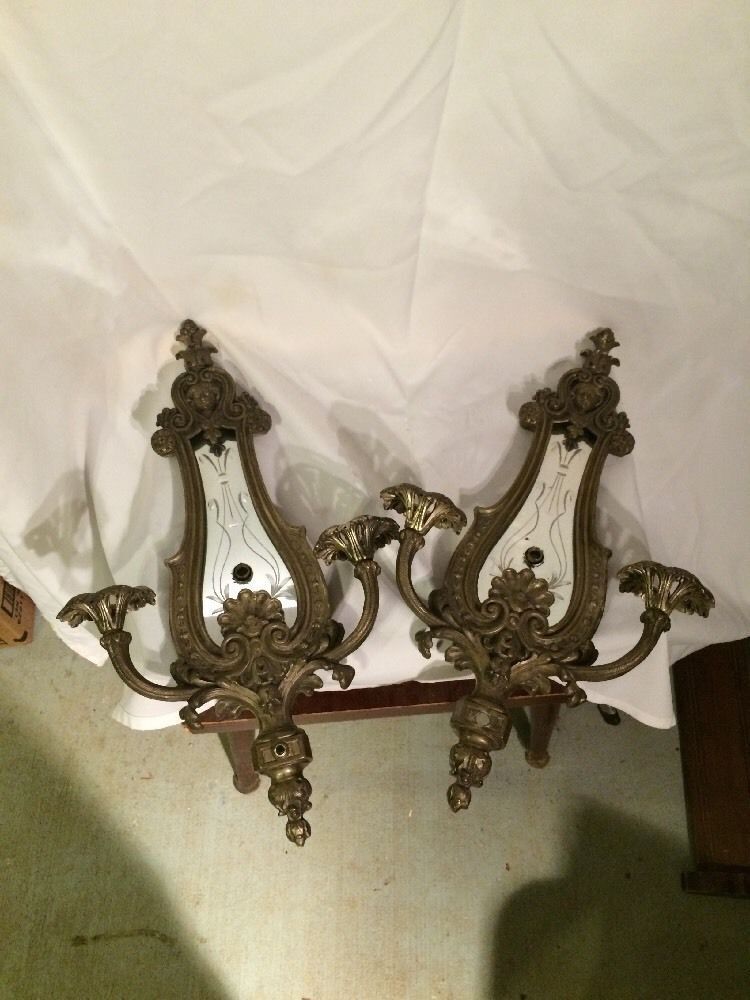 Pair of Early 1900's Antique Angel Mirror Sconces