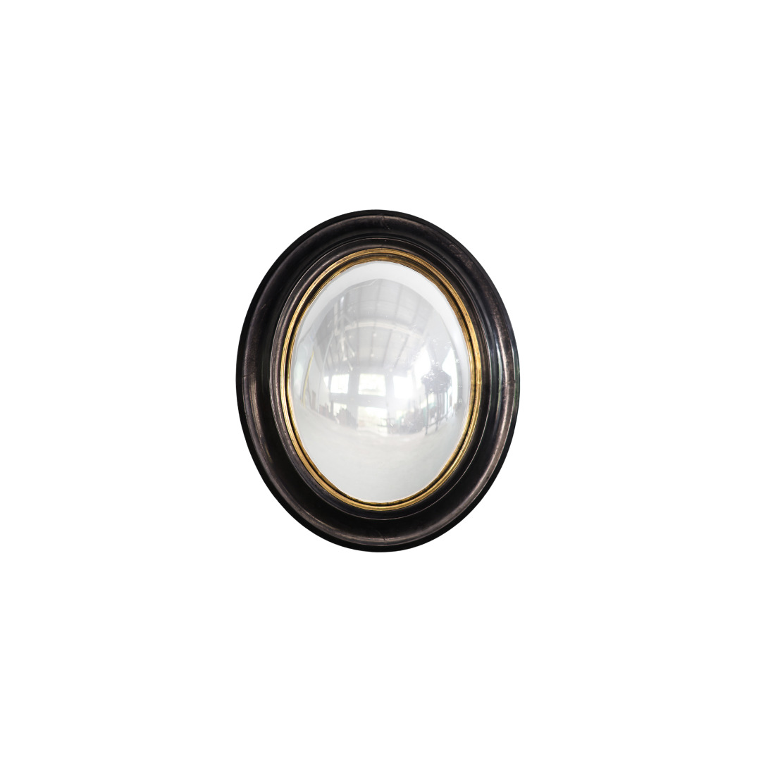 18th Century Large Black Frame Witch Mirror Antique