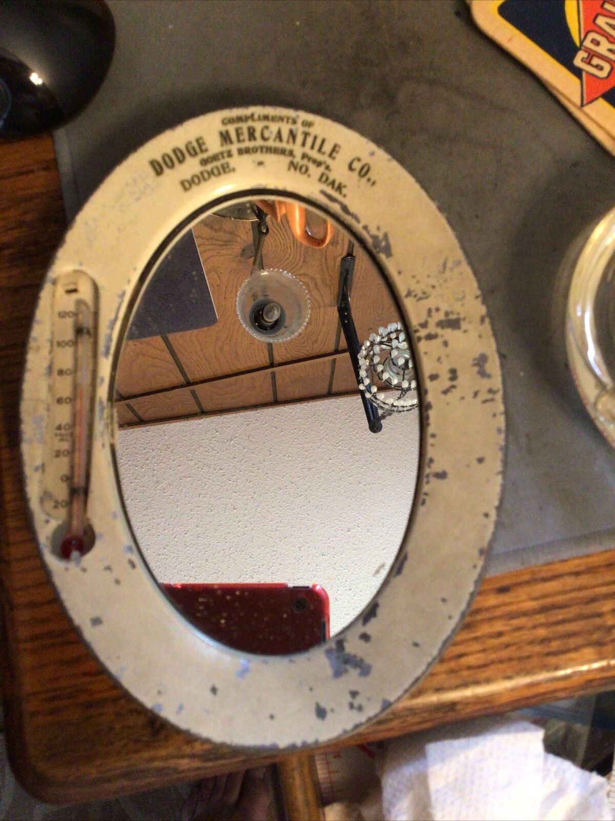 Vintage 1900's Dodge Mercantile Advertising Mirror 7.5" Oval