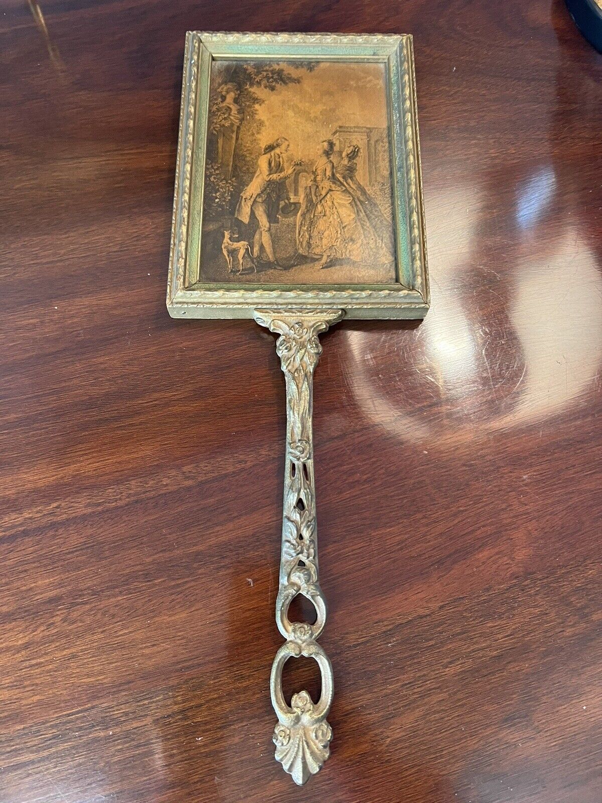 Late 1800s Victorian Hand Held Mirror with Picture