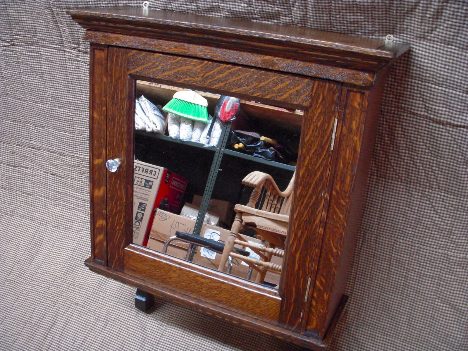 Refinished Oak Medicine Cabinet with 1900's Mirror Door