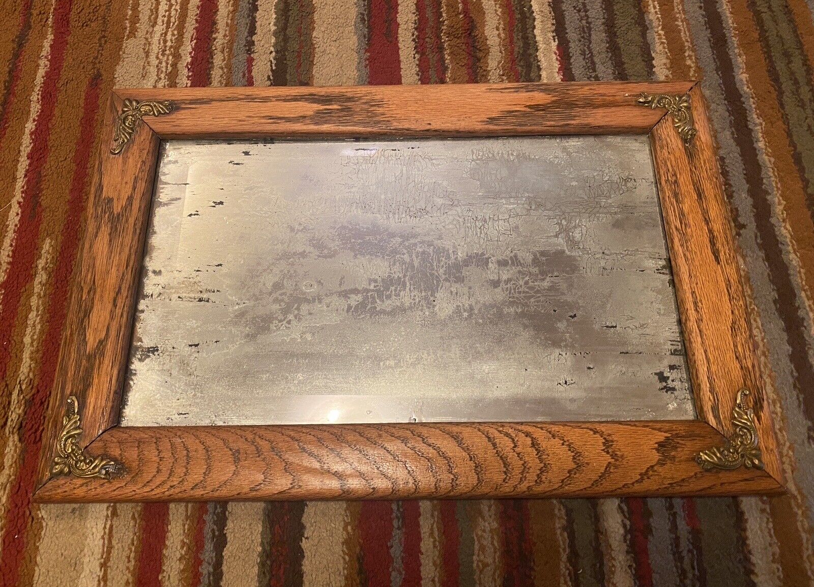 1800s Brass Mirror 13.5x20.5 Vintage Home Decor