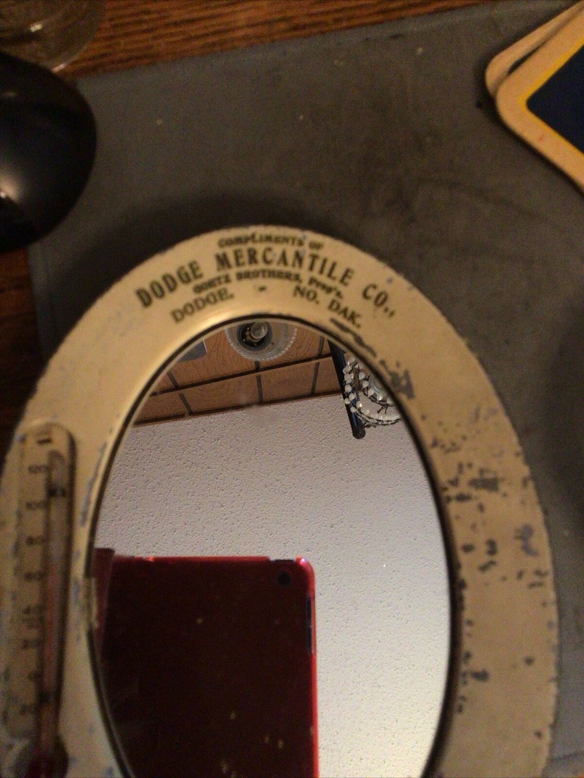 Vintage 1900's Dodge Mercantile Advertising Mirror 7.5" Oval