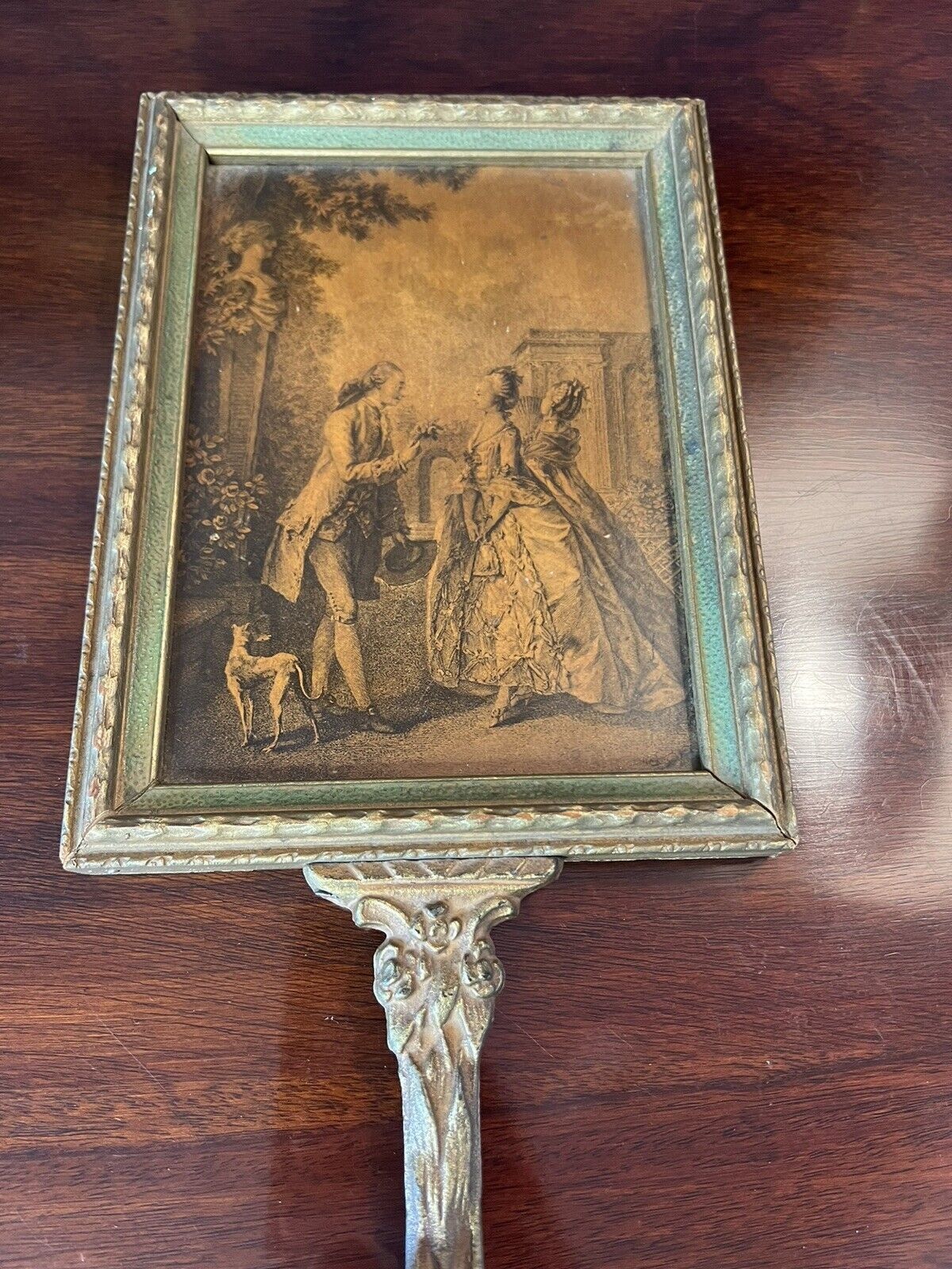 Late 1800s Victorian Hand Held Mirror with Picture