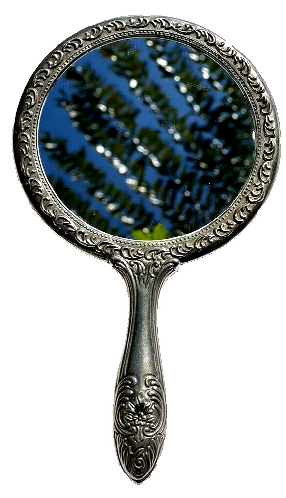 19th Century Victorian Silver Hand Mirror with Ornate Foliat