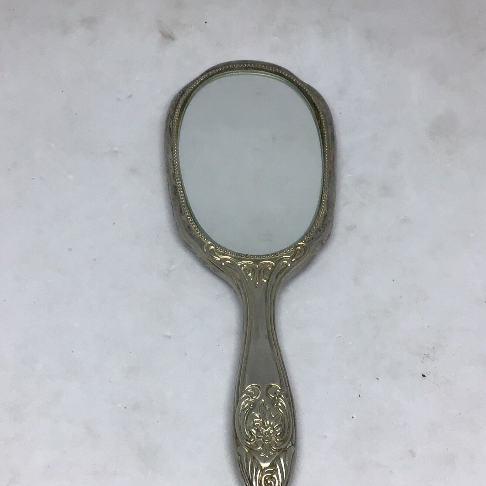 Rare Late 1800's 8in Silver Handheld Vanity Mirror