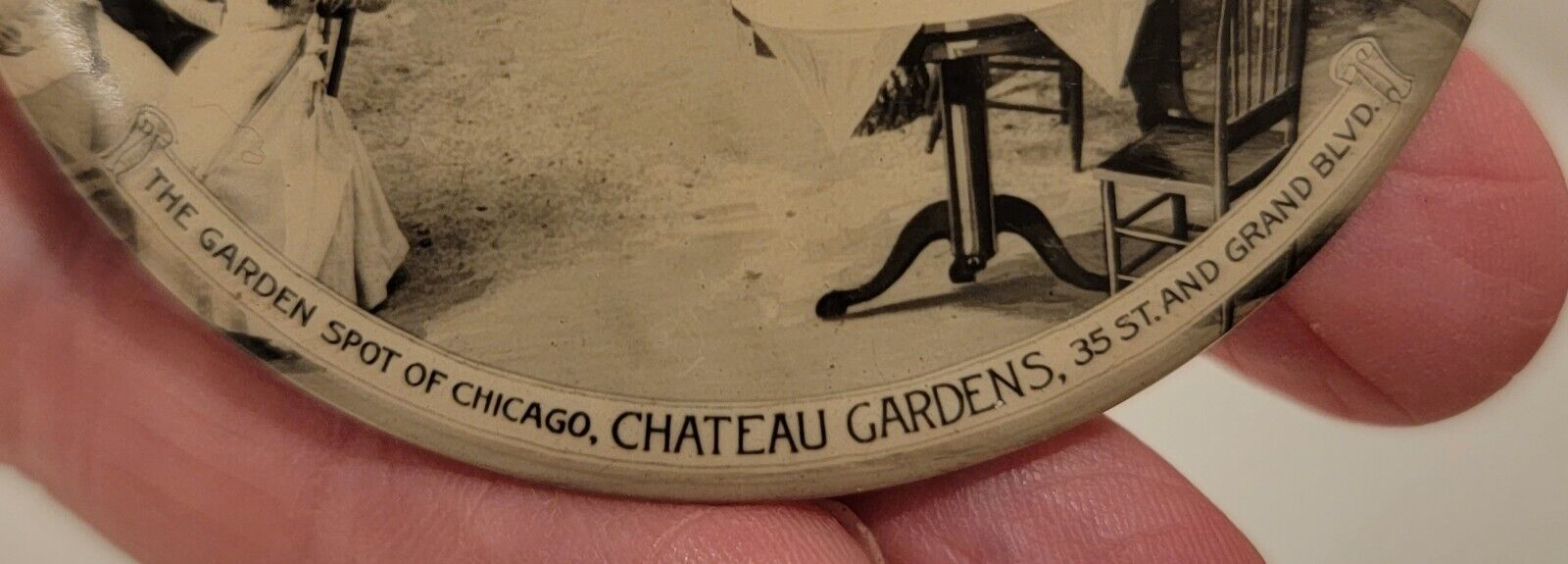 Chateau Gardens Chicago Antique Pocket Advertising Mirror