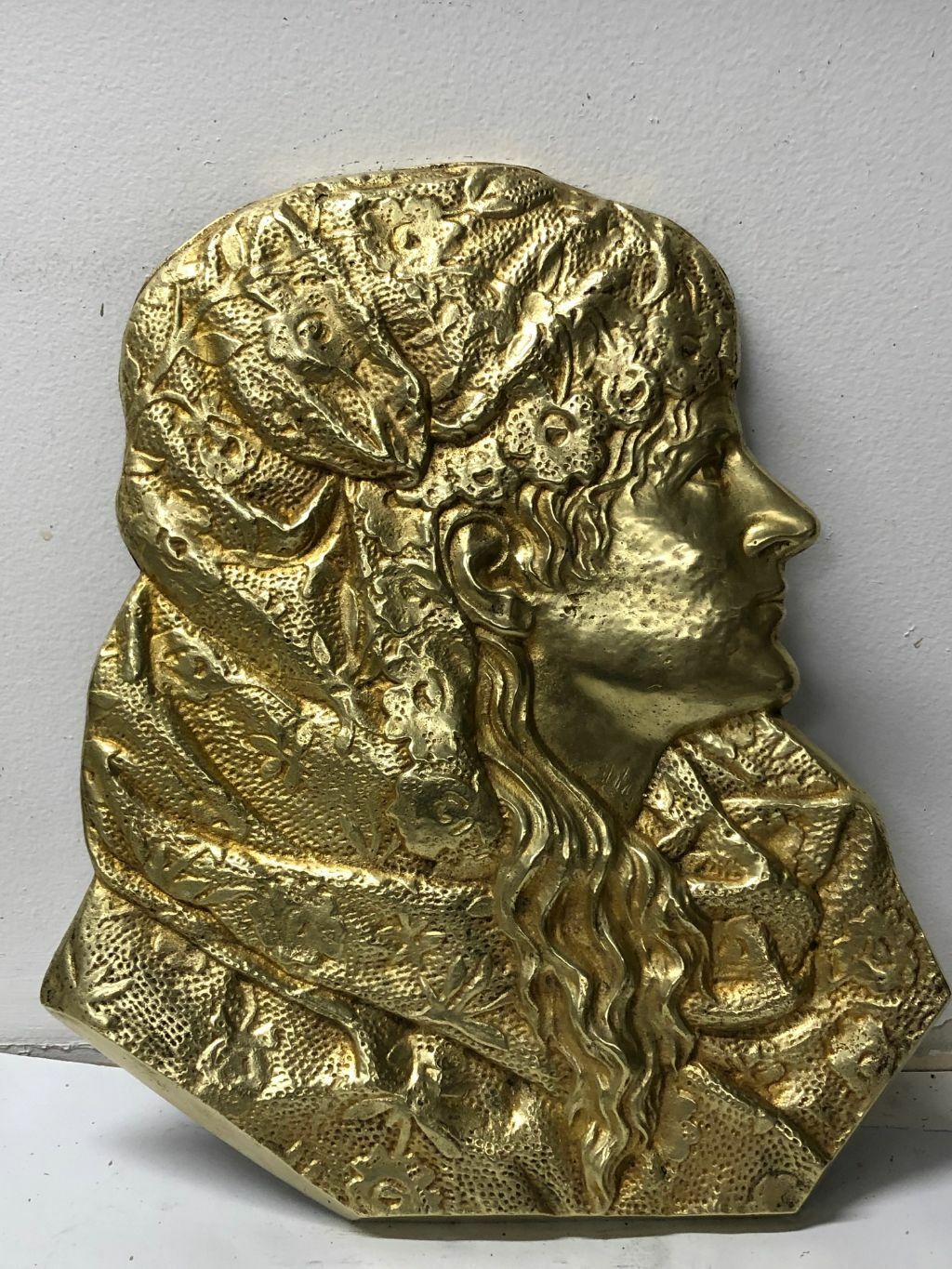 Victorian Woman Brass Wall Hanging - Antique Decor