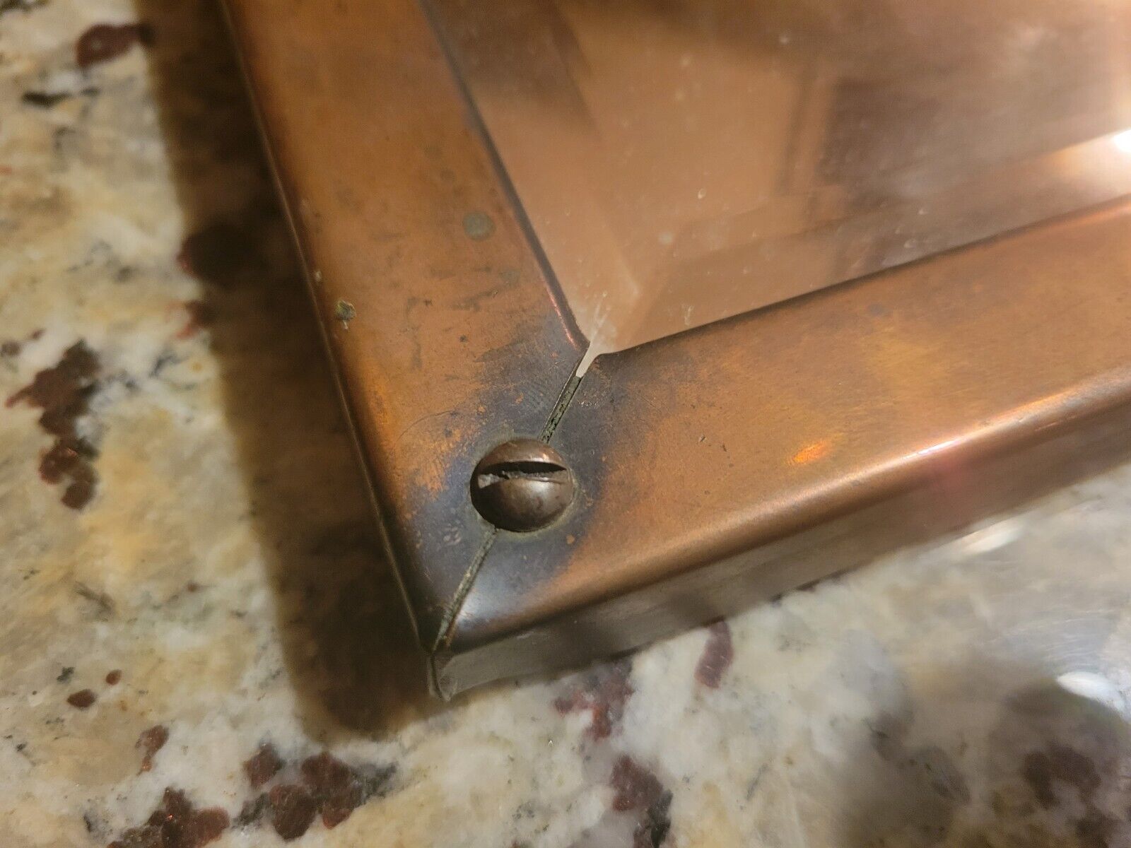 Early 1900s Copper Mirror with Fleur-de-lis Square