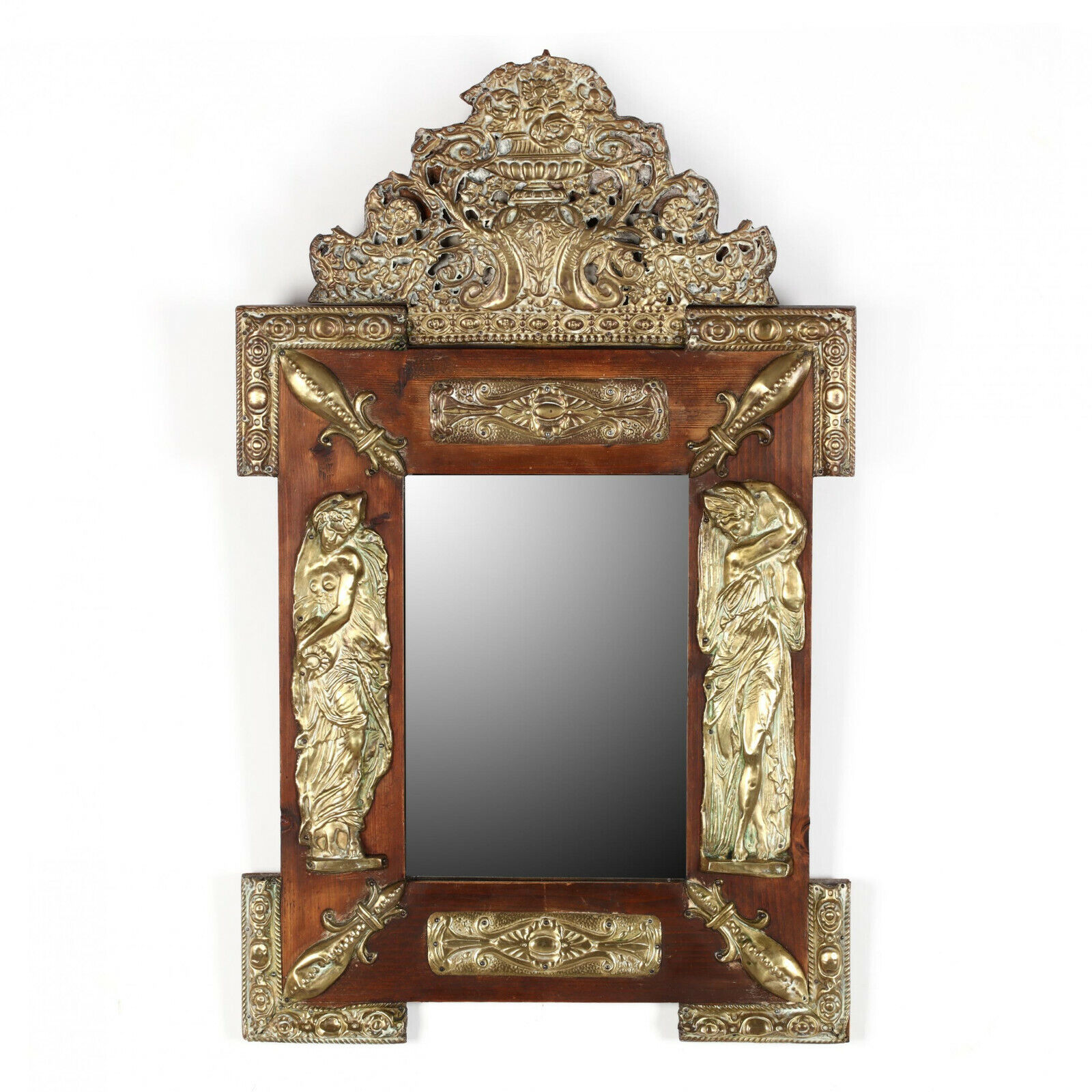 1800s Continental Repousse Ornate Pine Mirror - Gorgeous Decor