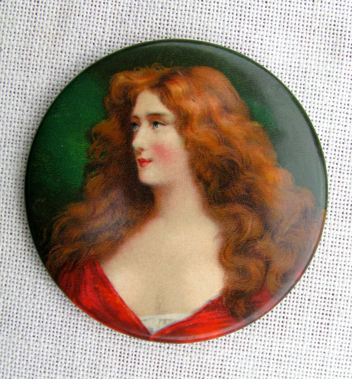 Early 1900s Antique Gentleman's Lady Round Pocket Mirror