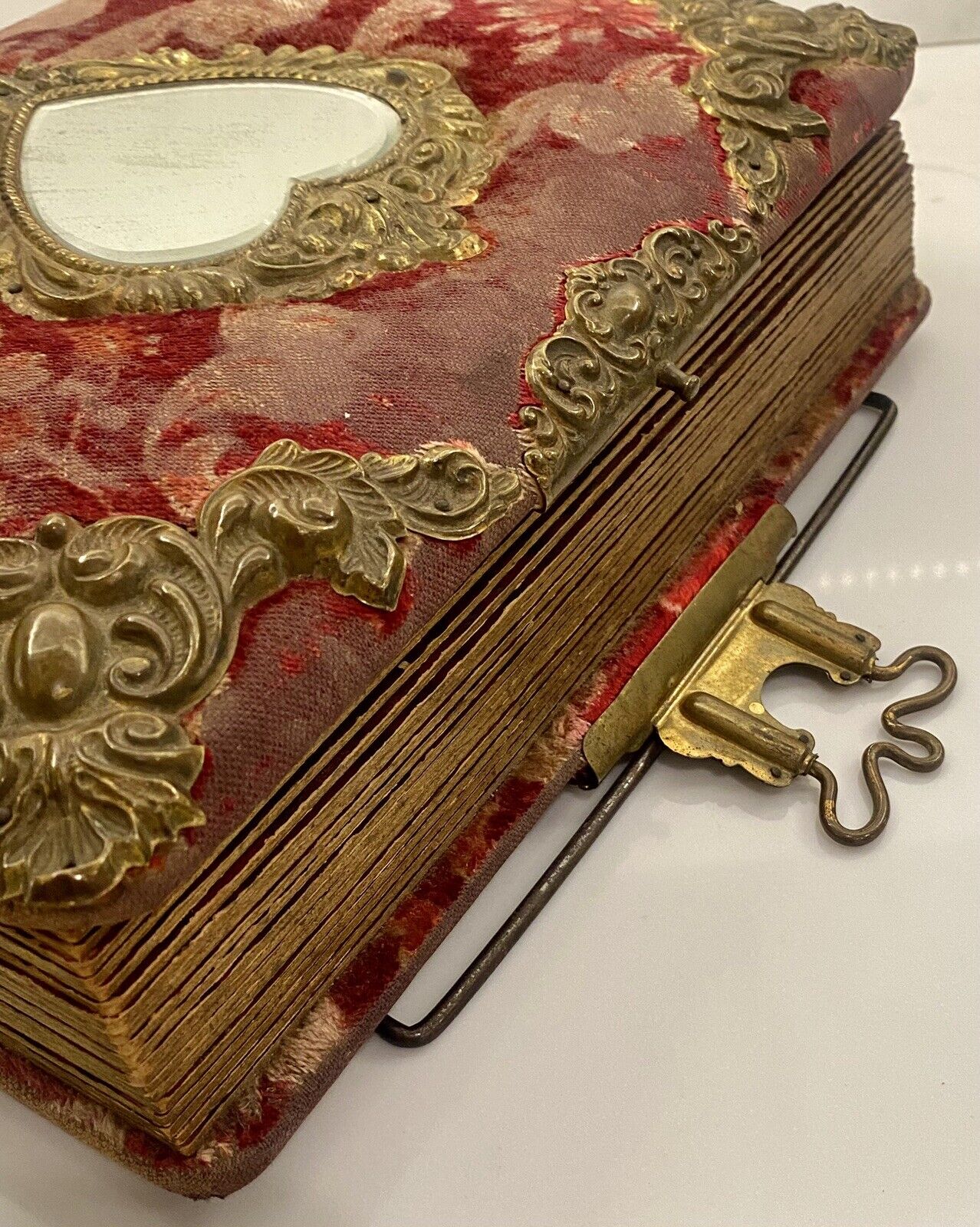 Victorian Photo Album Red Velvet Brass Latch Cabinet