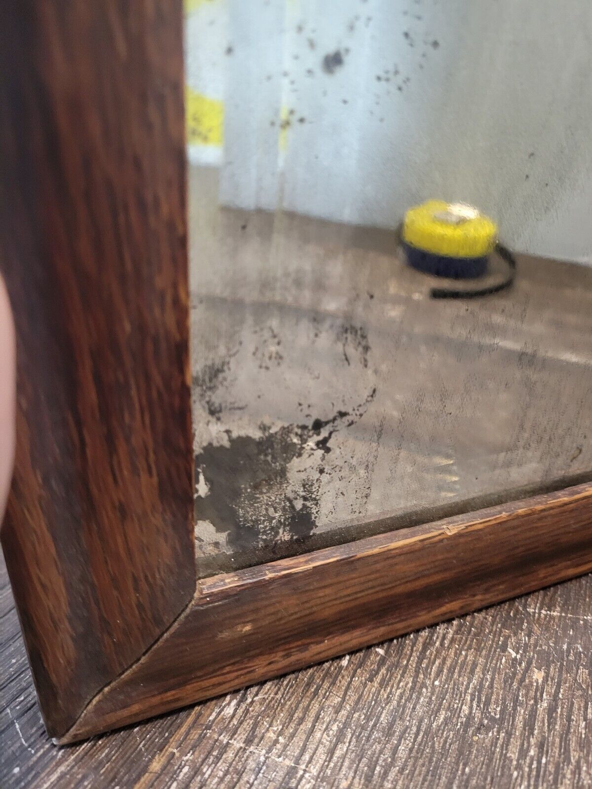 1900's Original Solid Antique Oak Wooden Beveled Mirror