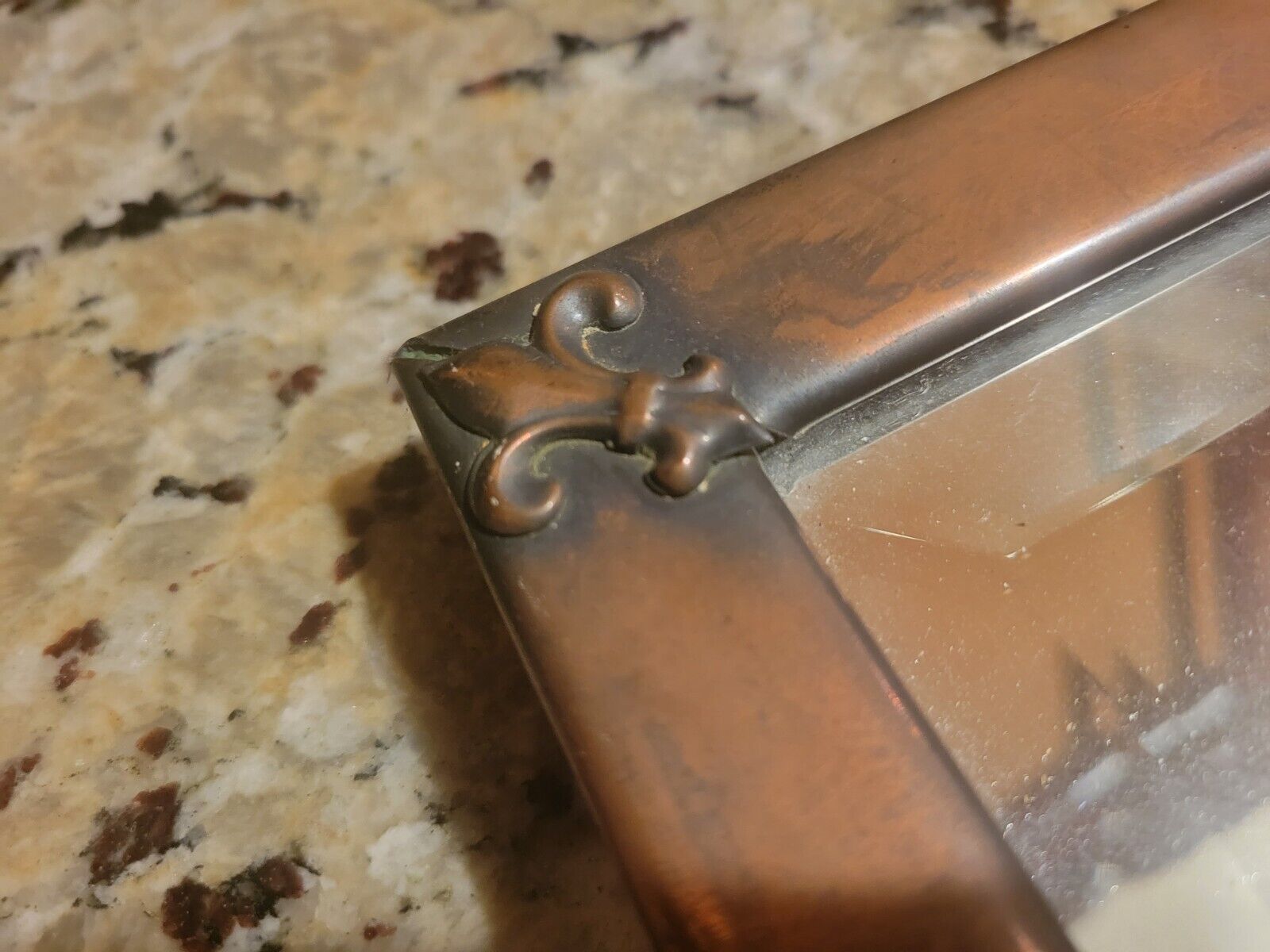Early 1900s Copper Mirror with Fleur-de-lis Square