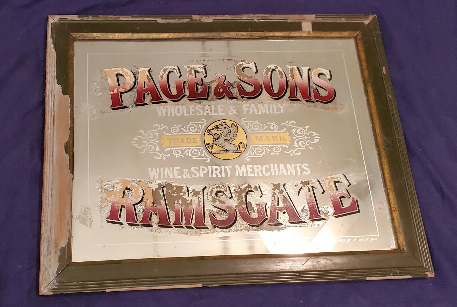 Antique 1800's Page & Sons Liquor Mirror Sign