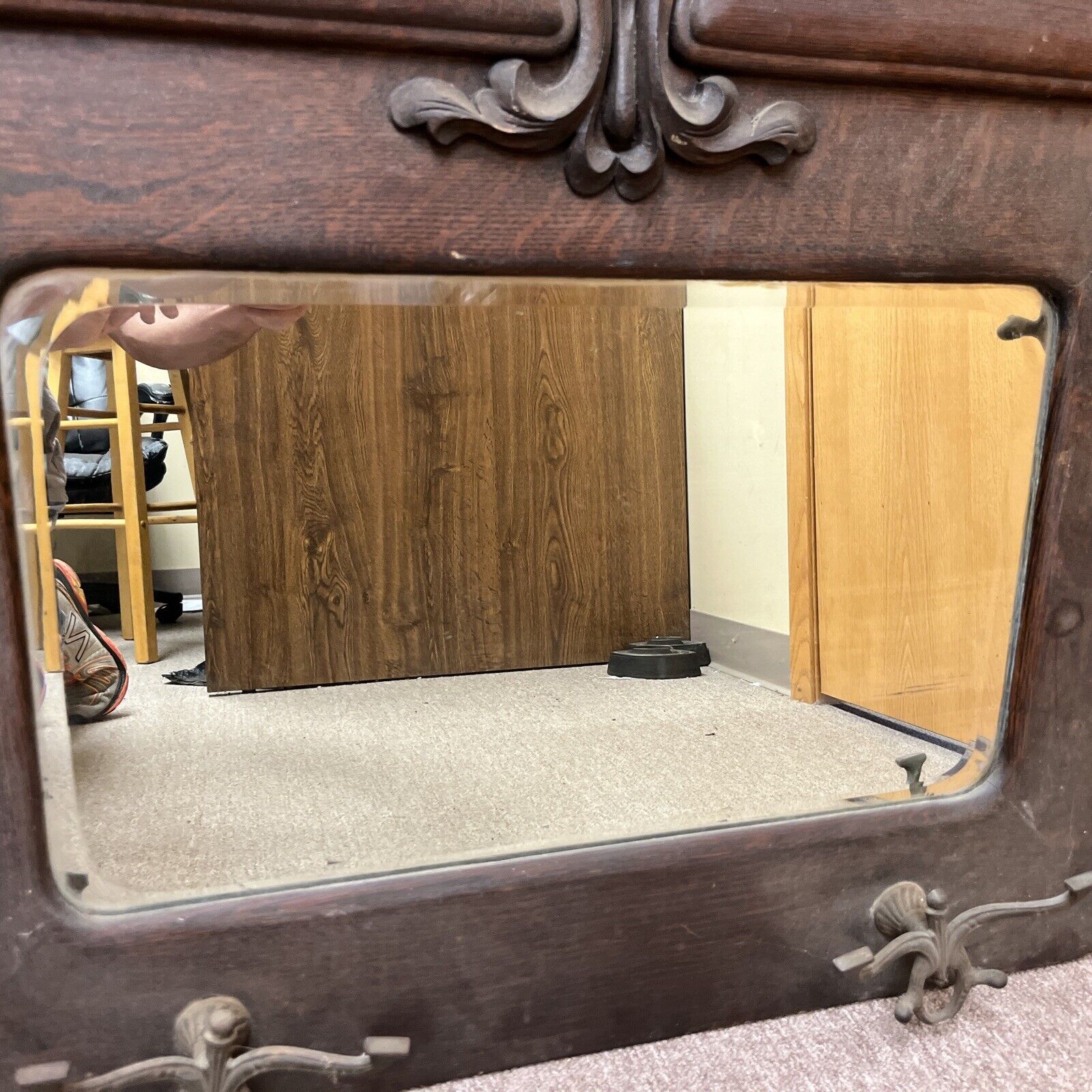 1880s-1900s Antique Wood Framed Mirror 30.5" x 36.5