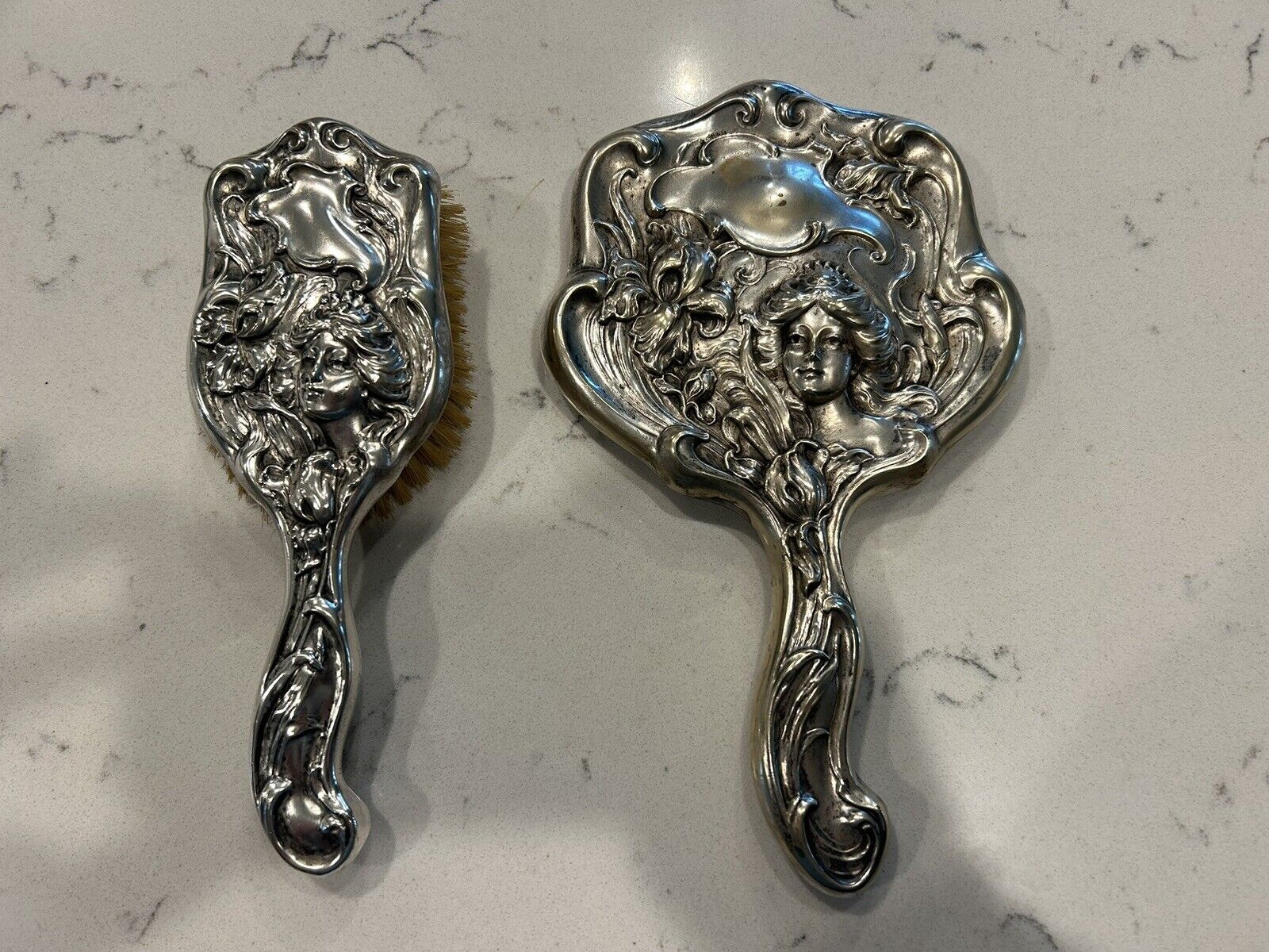 Late 1800s - Early 1900s Ornate Silver Vanity Set
