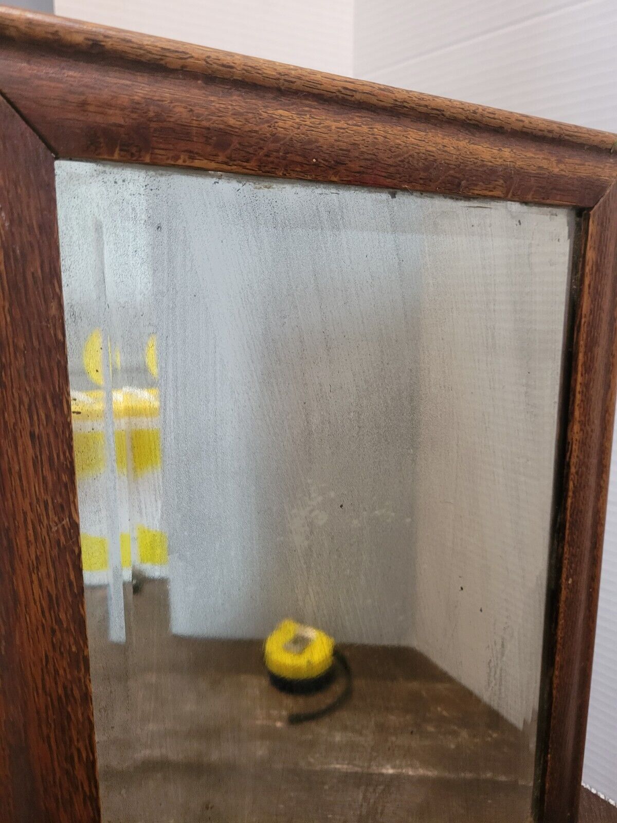 1900's Original Solid Antique Oak Wooden Beveled Mirror