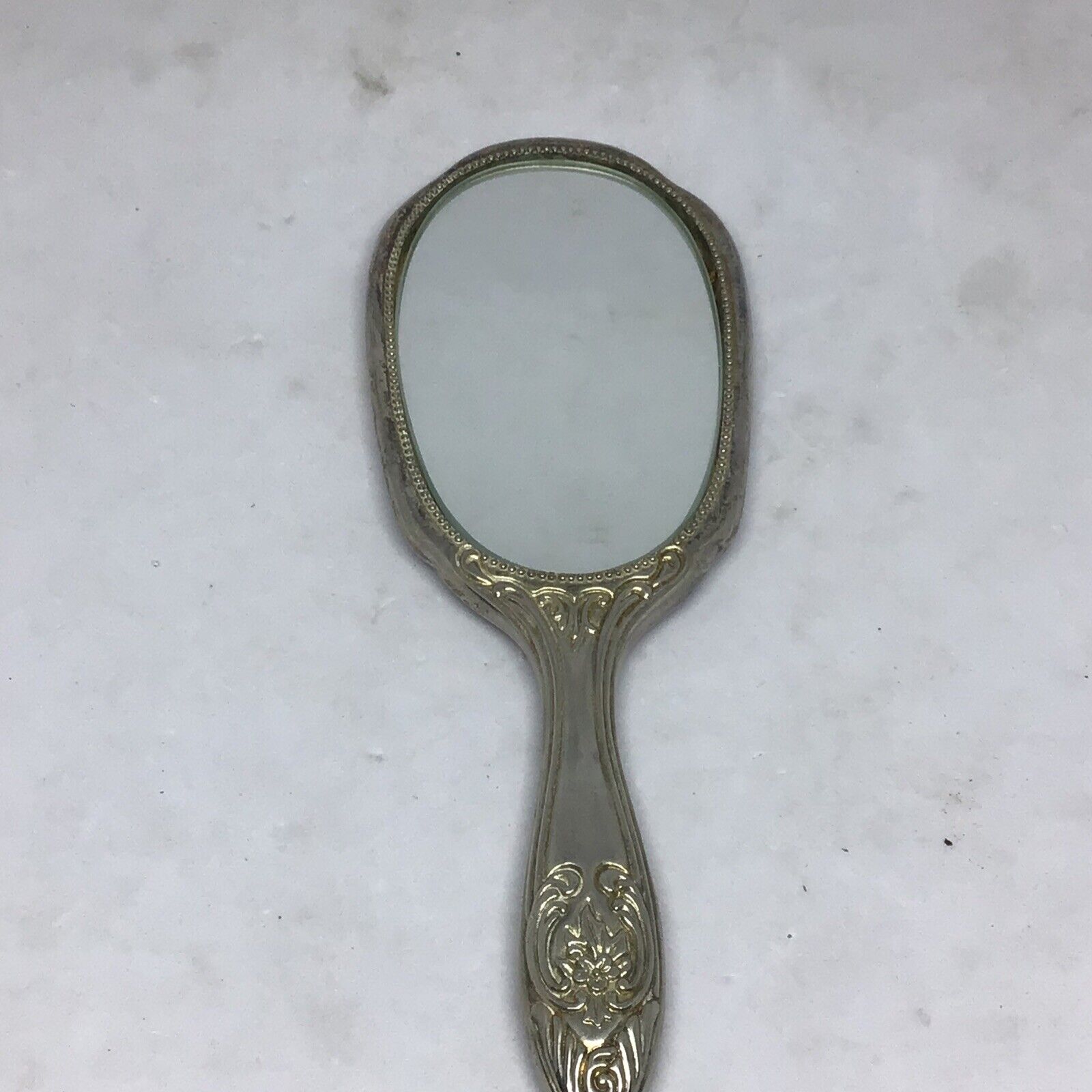 Rare Late 1800's 8in Silver Handheld Vanity Mirror