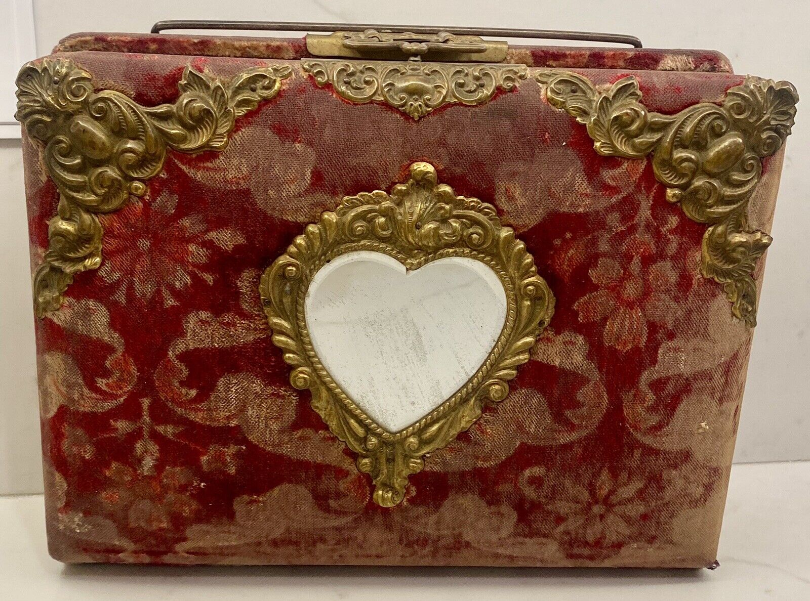Victorian Photo Album Red Velvet Brass Latch Cabinet