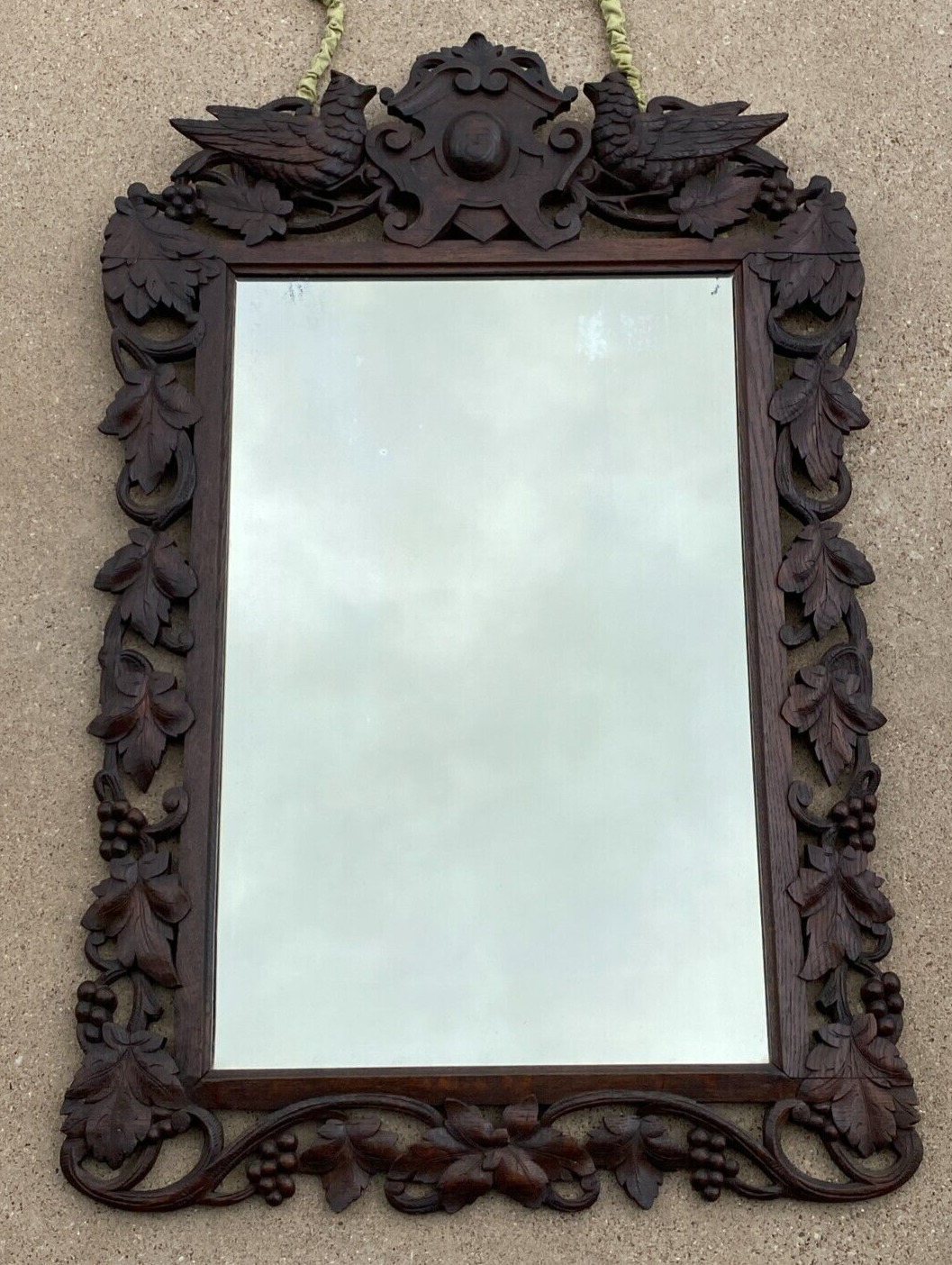 1800s Carved Wood Black Forest Large Mirror - Hunting Game Lodge