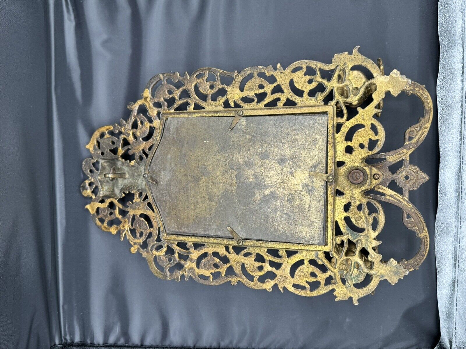 1800s Victorian Bronze Bachuus Bevel Edge Candle Mirror