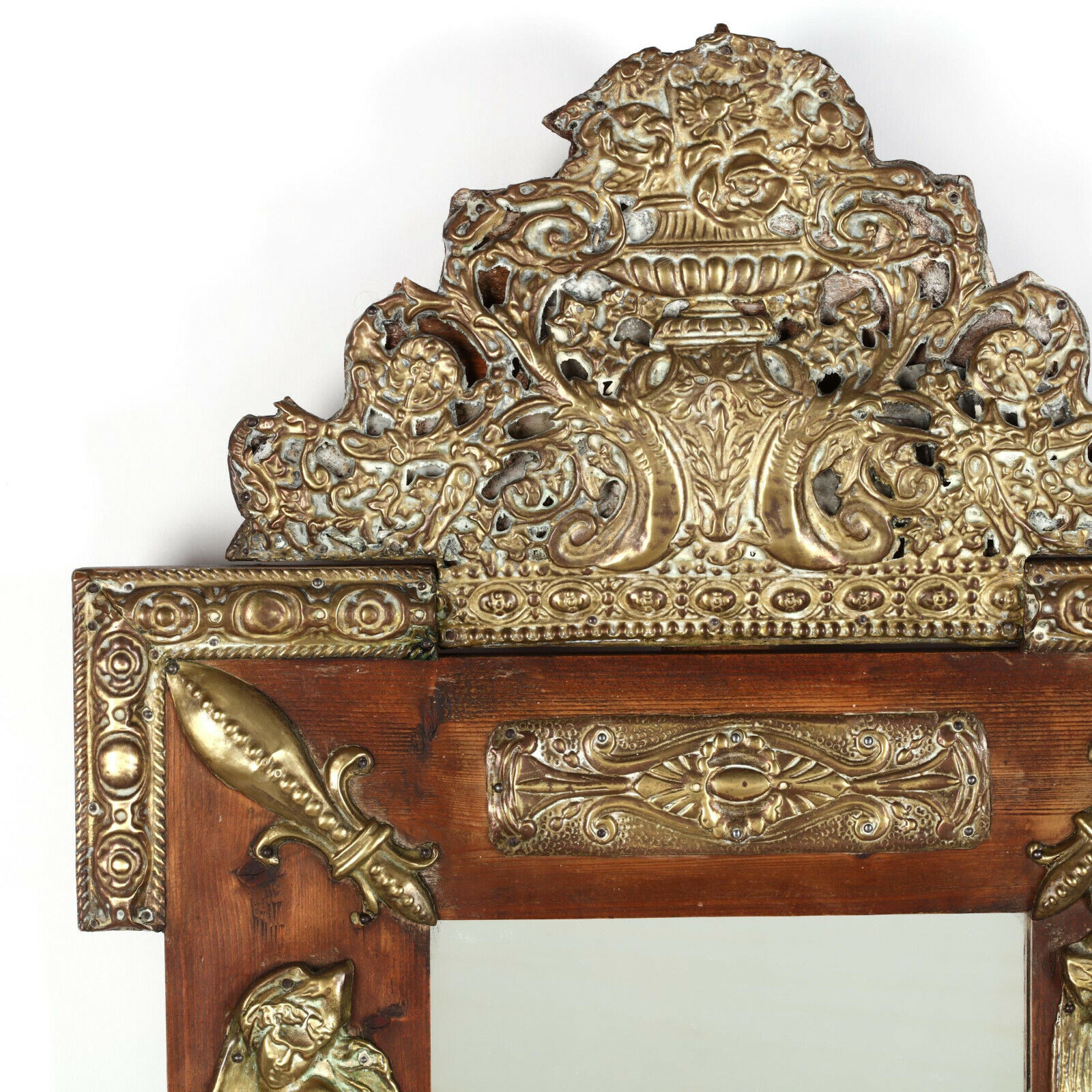 1800s Continental Repousse Ornate Pine Mirror - Gorgeous Decor