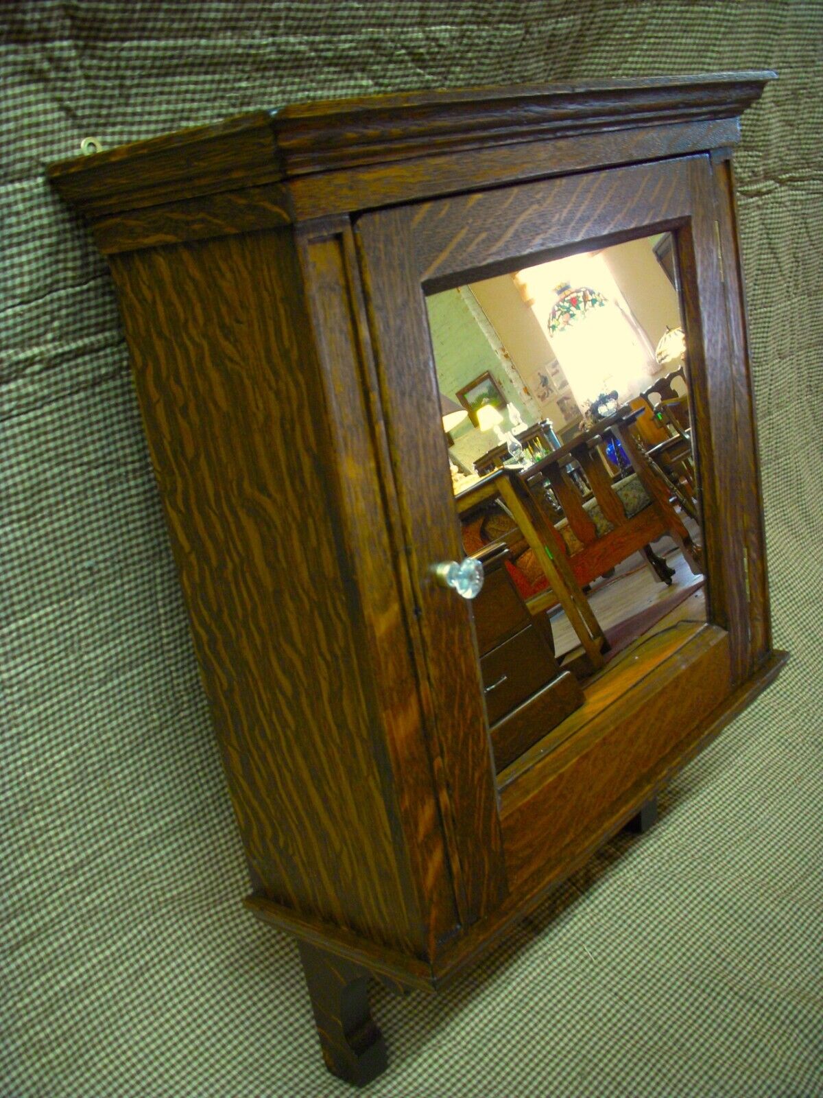 Refinished Oak Medicine Cabinet with 1900's Mirror Door