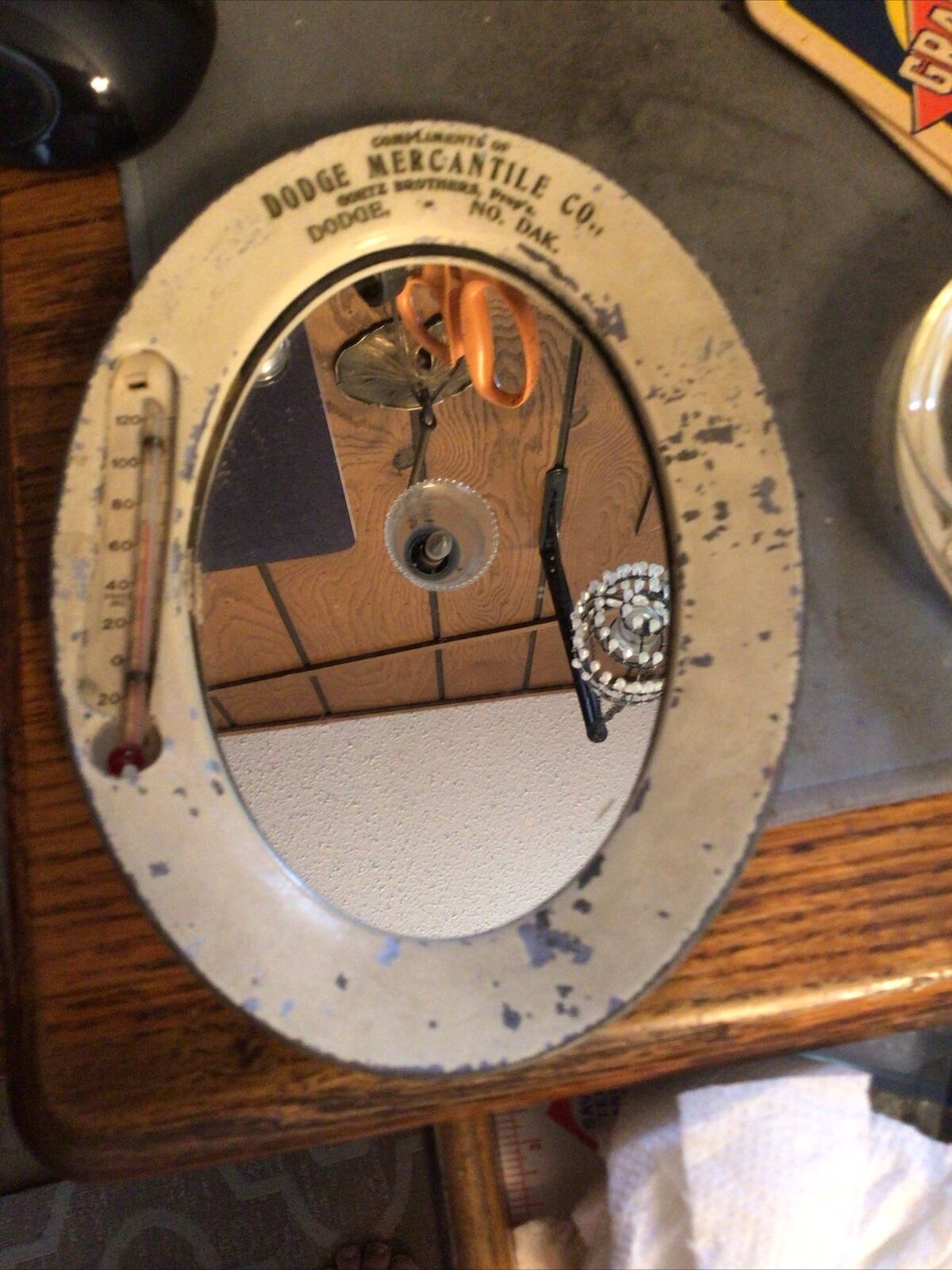 Vintage 1900's Dodge Mercantile Advertising Mirror 7.5" Oval