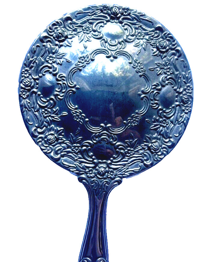 19th Century Victorian Silver Hand Mirror with Ornate Foliat