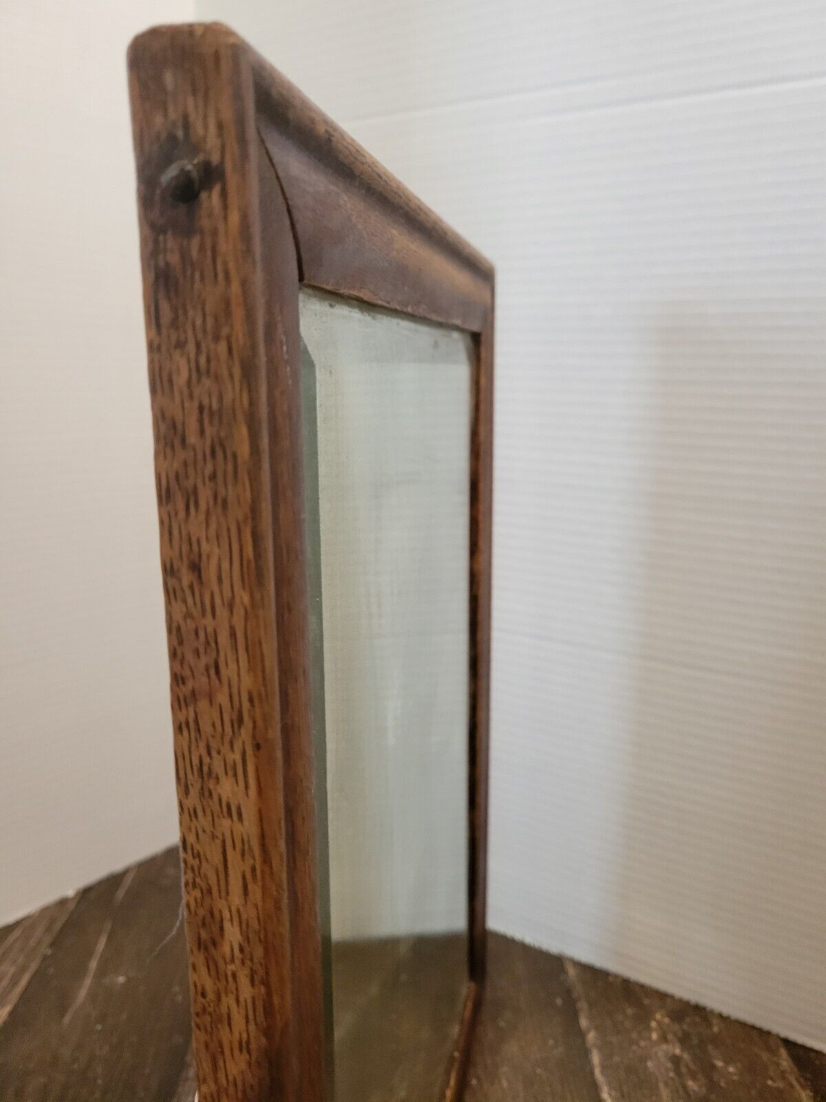 1900's Original Solid Antique Oak Wooden Beveled Mirror