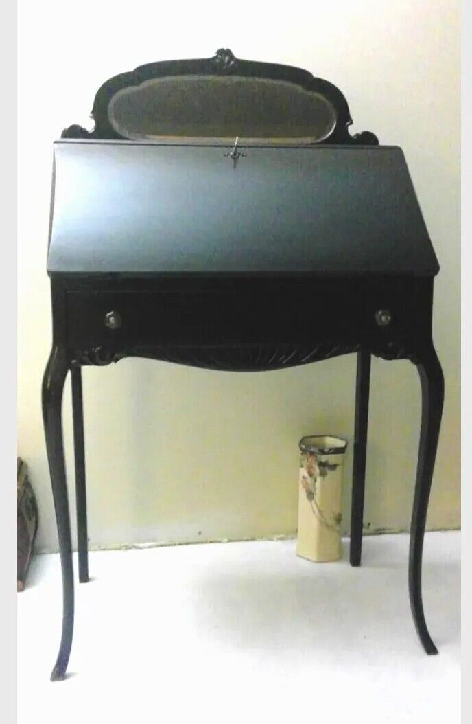 1900's Queen Ann Slant Front Mirrored Writing Desk