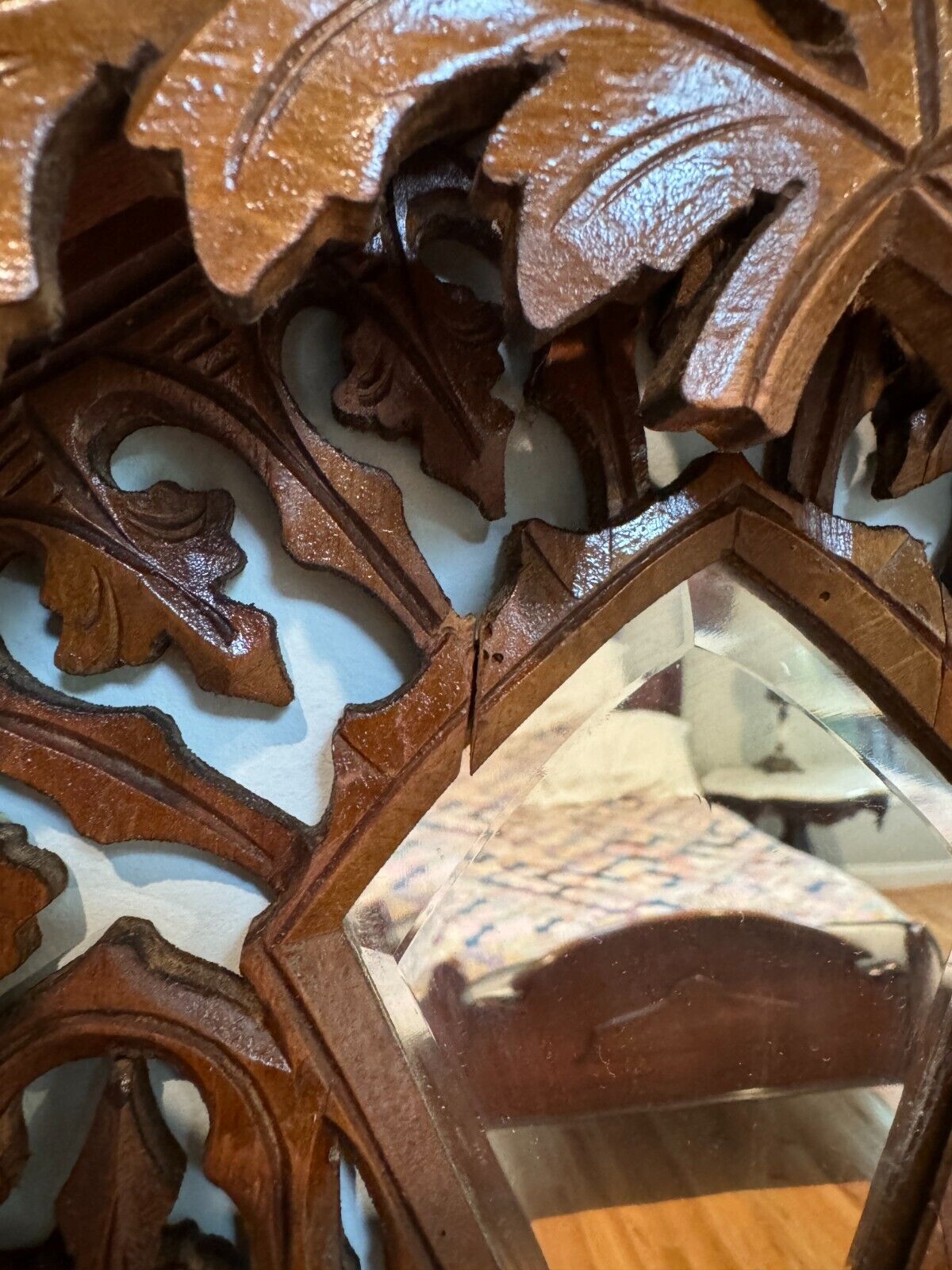 1800's Carved Black Forest Wall Shelf with Mirror