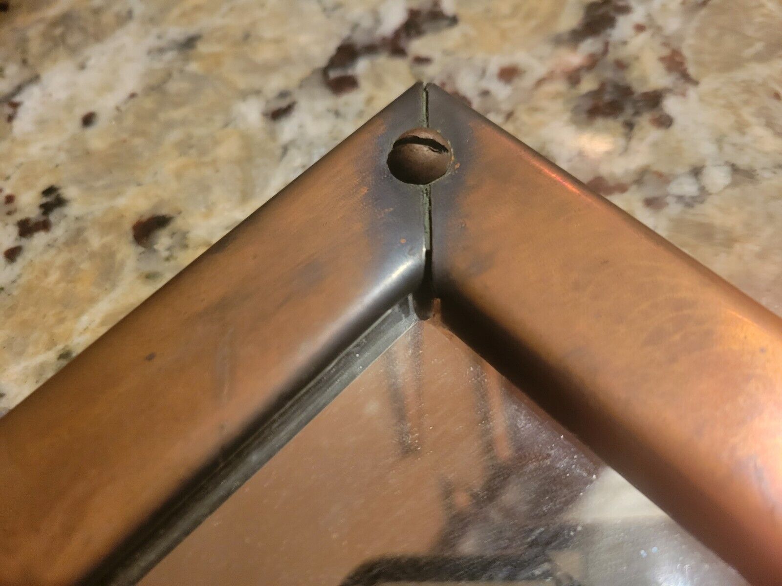 Early 1900s Copper Mirror with Fleur-de-lis Square