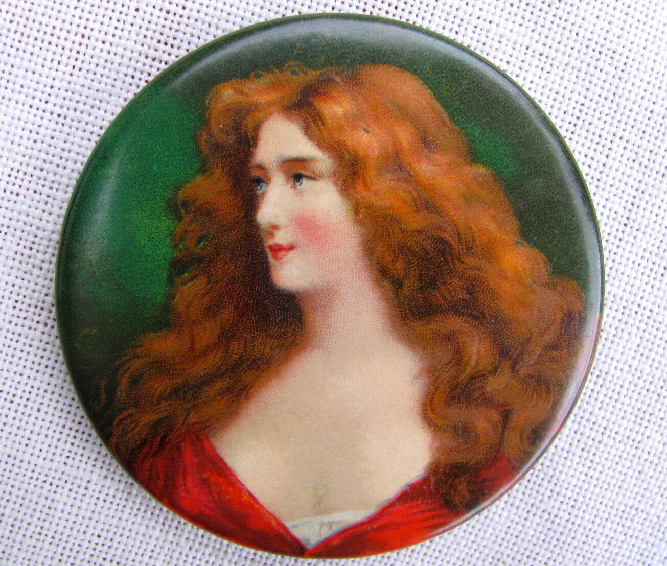 Early 1900s Antique Gentleman's Lady Round Pocket Mirror