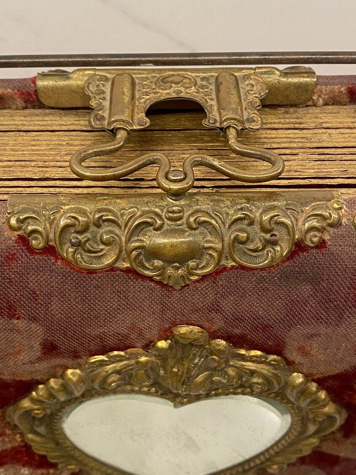 Victorian Photo Album Red Velvet Brass Latch Cabinet