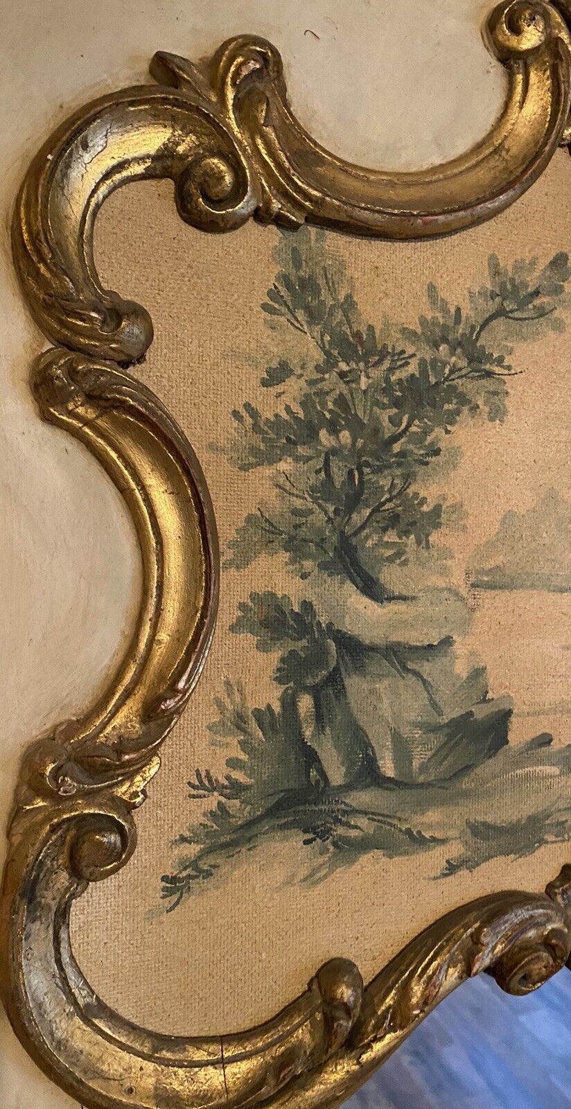 French Painted Trumeau Wall Fireplace Mirror Hand-Painted Gilt