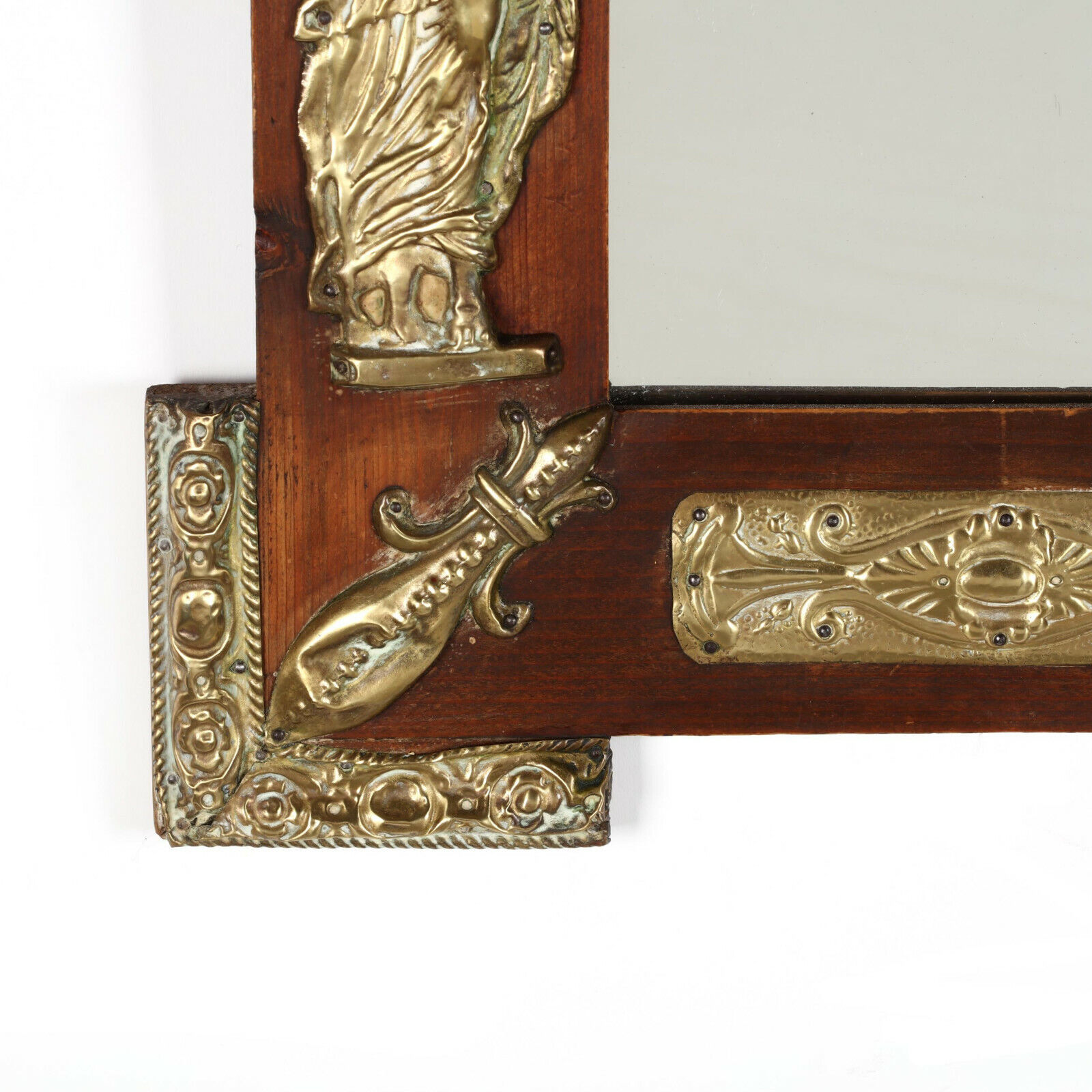 1800s Continental Repousse Ornate Pine Mirror - Gorgeous Decor