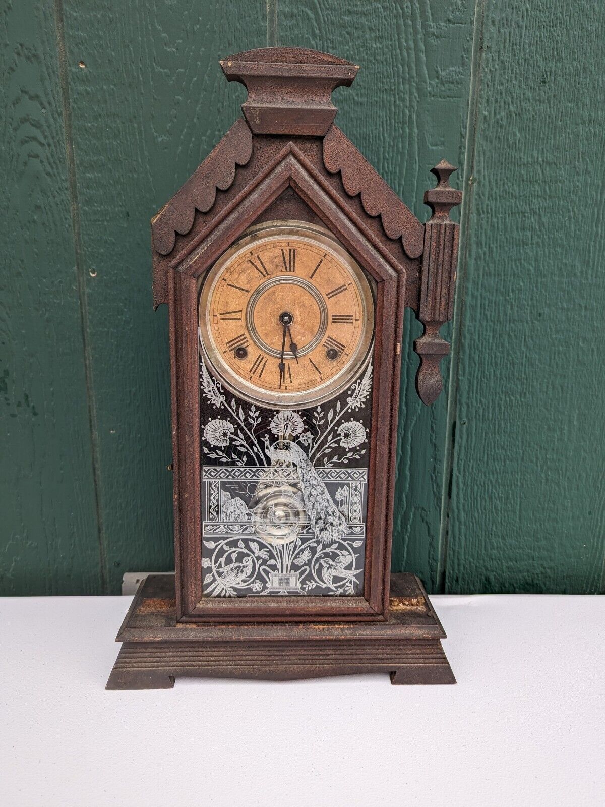 1800s Carved Gong Chimes Mantel Clock with Extras